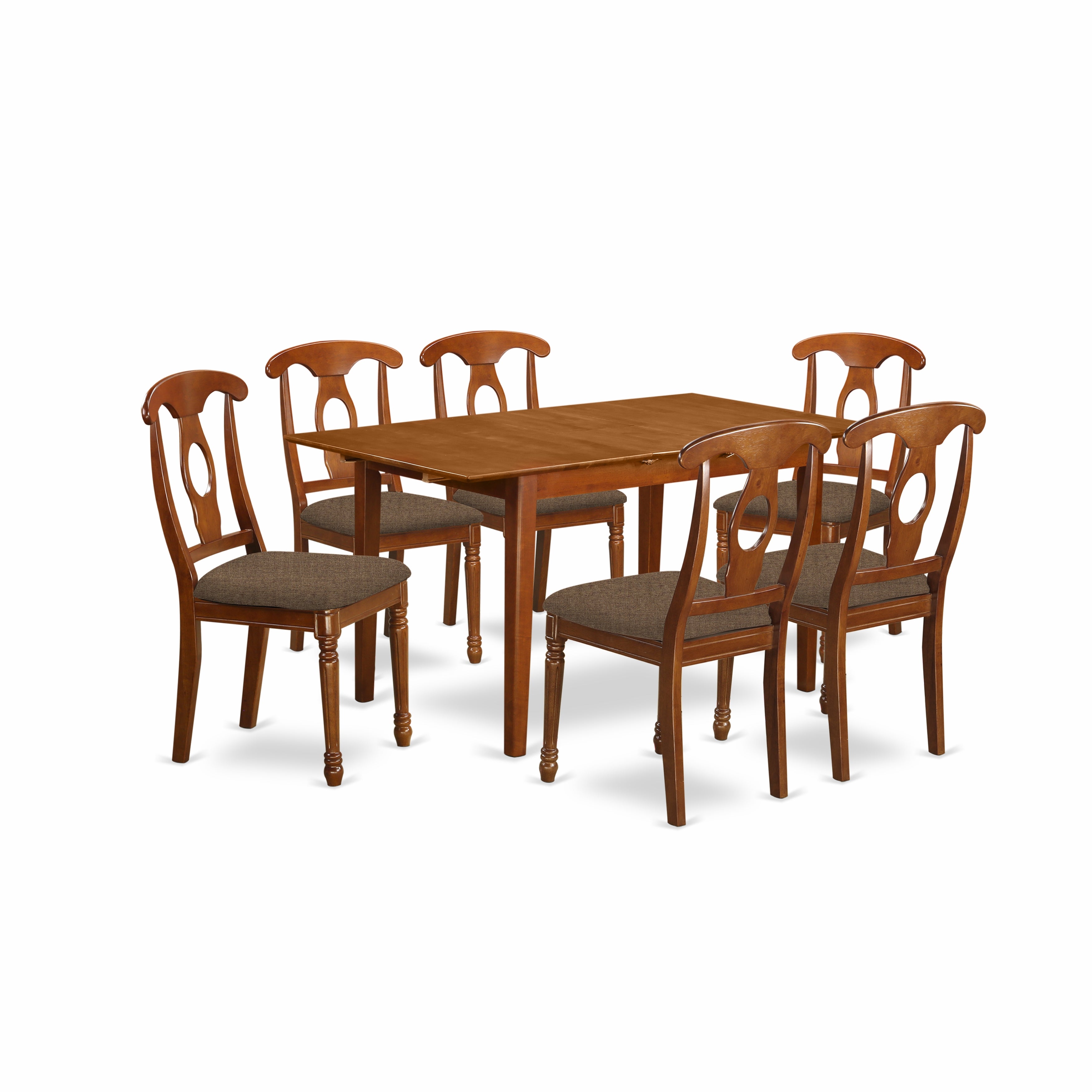 Juego de comedor East West Furniture PSNA7-SBR-C de 7 piezas compuesto por una mesa de comedor rectangular con hojas de mariposa y 6 sillas de comedor tapizadas en tela de lino.