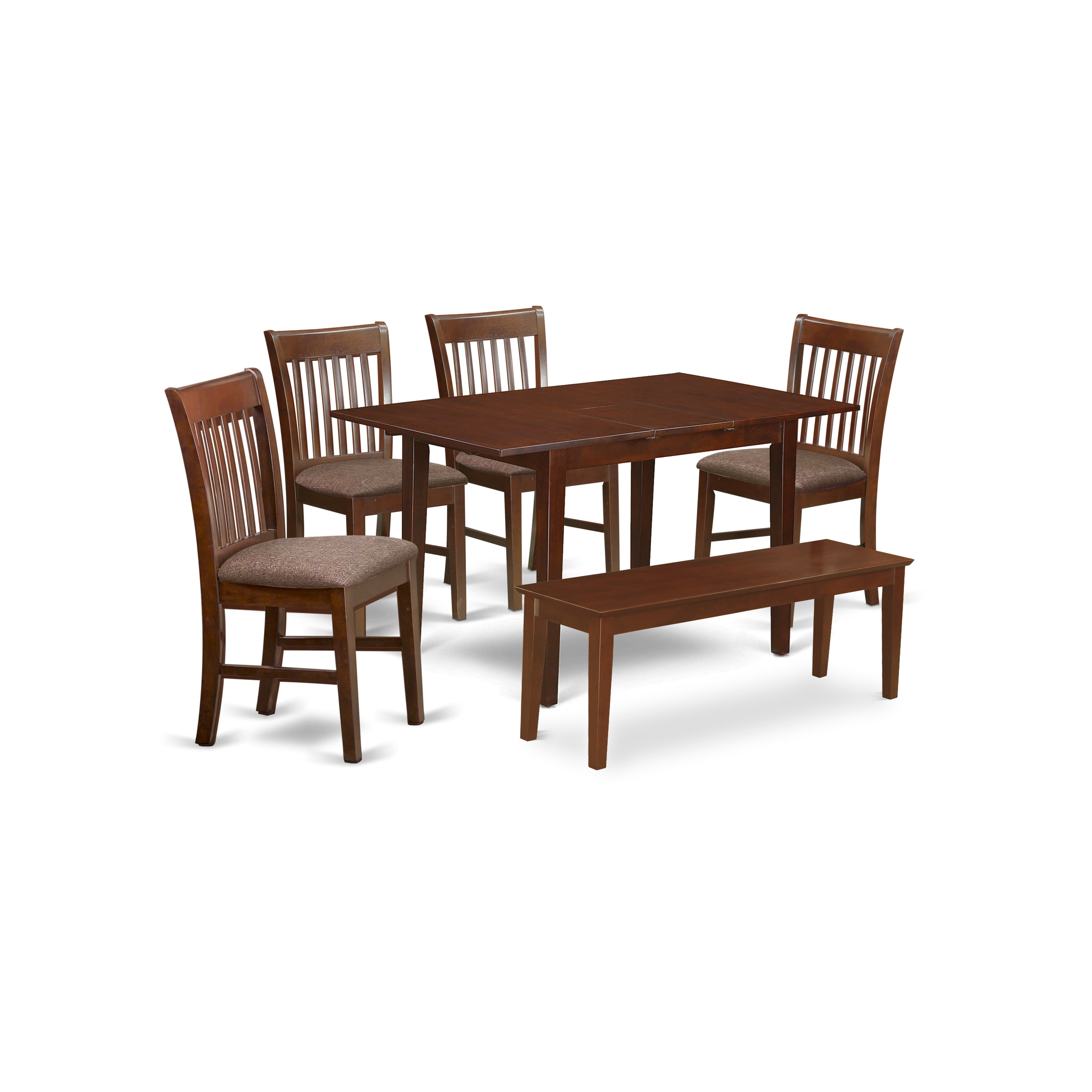 PSNO6C-MAH-C 6 Pc Dining room set with bench -Table with 4 Dining Table Chairs and Bench