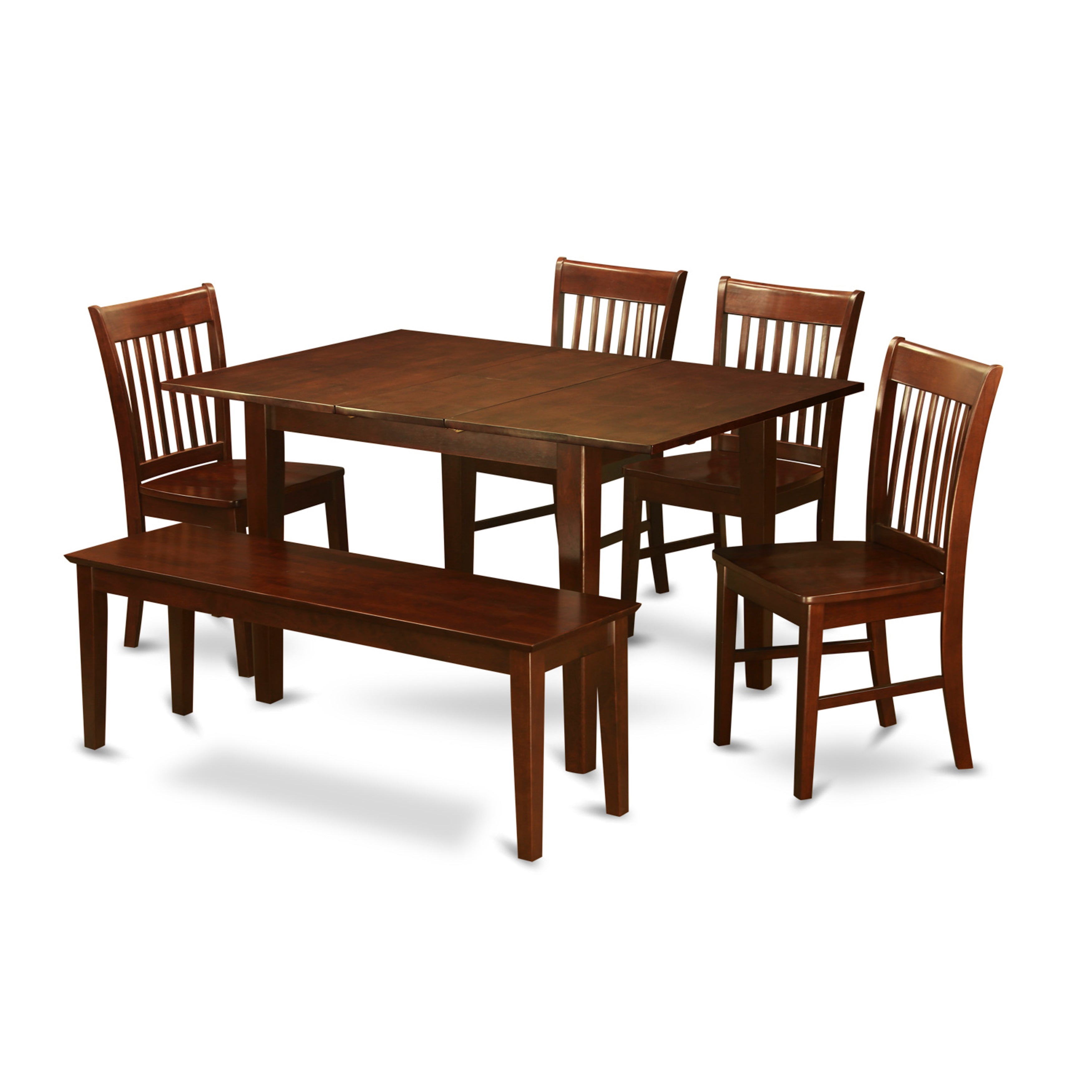PSNO6C-MAH-W 6 Pc Dining small Table set - Table with 4 Dining Chairs and Dining Bench