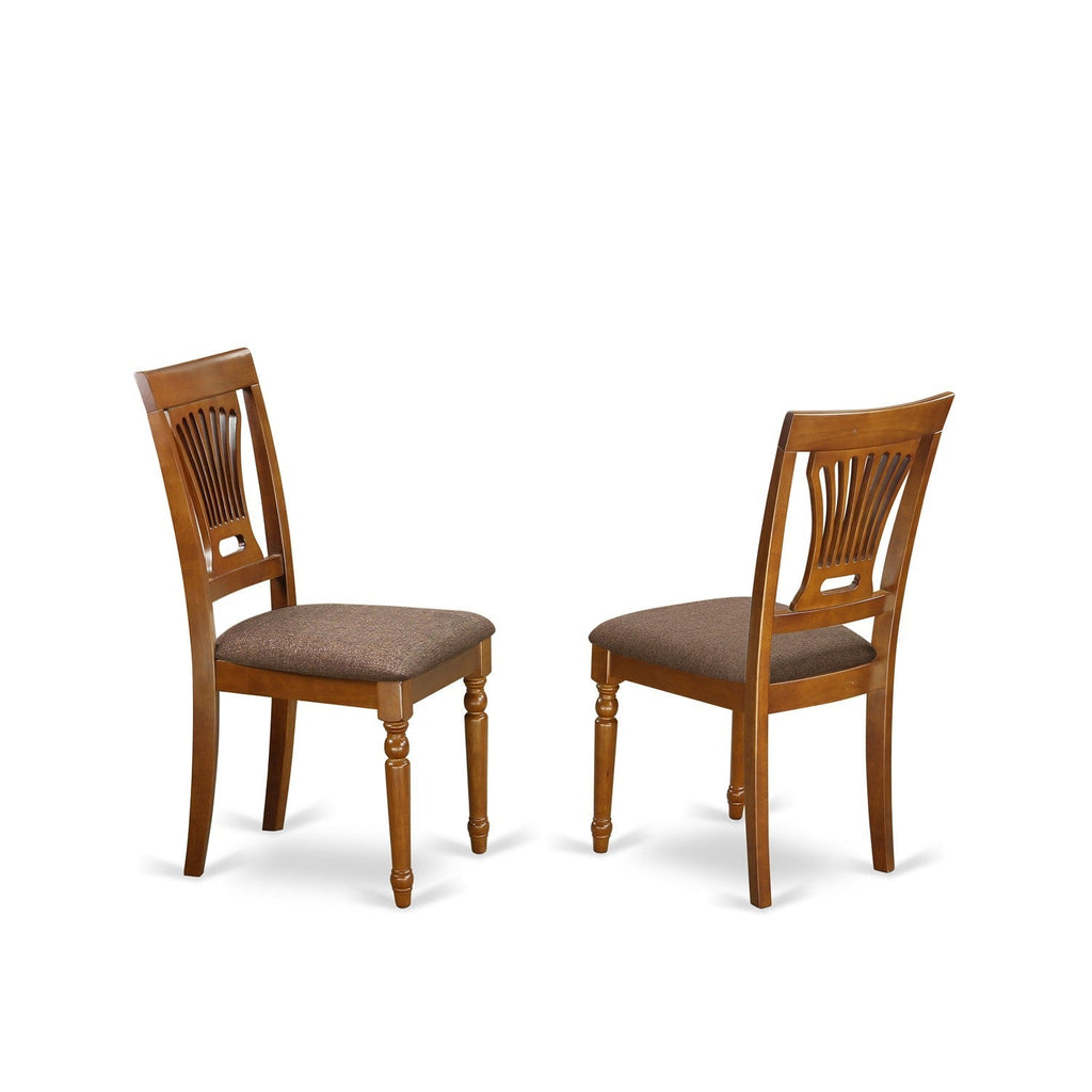 East West Furniture PVC-SBR-C Plainville Dining Room Chairs - Linen Fabric Upholstered Solid Wood Chairs, Set of 2, Saddle Brown