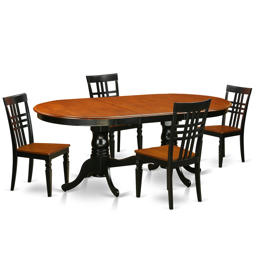 East West Furniture PVLG5-BCH-W 5 Piece Modern Dining Table Set Includes an Oval Wooden Table with Butterfly Leaf and 4 Dining Chairs
