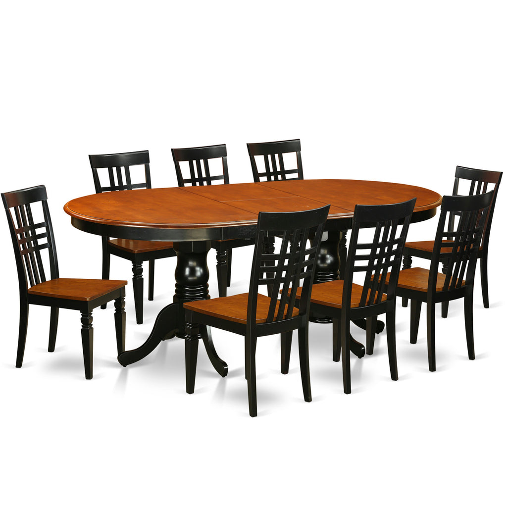 East West Furniture PVLG9-BCH-W 9 Piece Dining Room Furniture Set Includes an Oval Kitchen Table with Butterfly Leaf and 8 Dining Chairs, 42x78 Inch, Black & Cherry