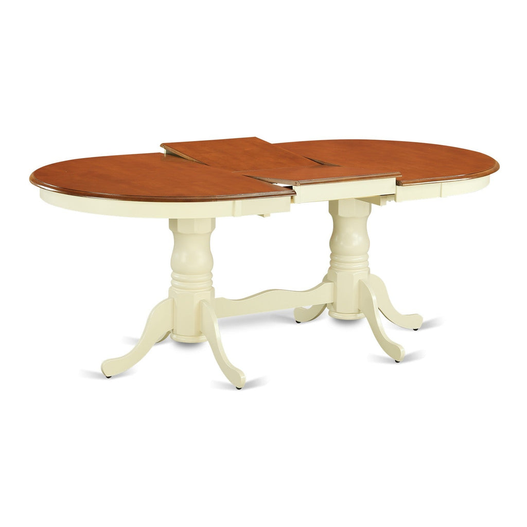 East West Furniture PVT-WHI-TP Plainville Kitchen Dining Table - an Oval Wooden Table Top with Butterfly Leaf & Double Pedestal Base, 42x78 Inch, Buttermilk & Cherry