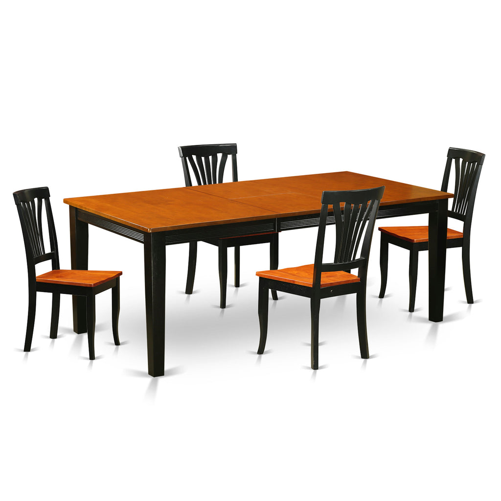 El juego de comedor de 5 piezas QUAV5-BCH-W de East West Furniture incluye una mesa de comedor rectangular con hojas de mariposa y 4 sillas de cocina.
