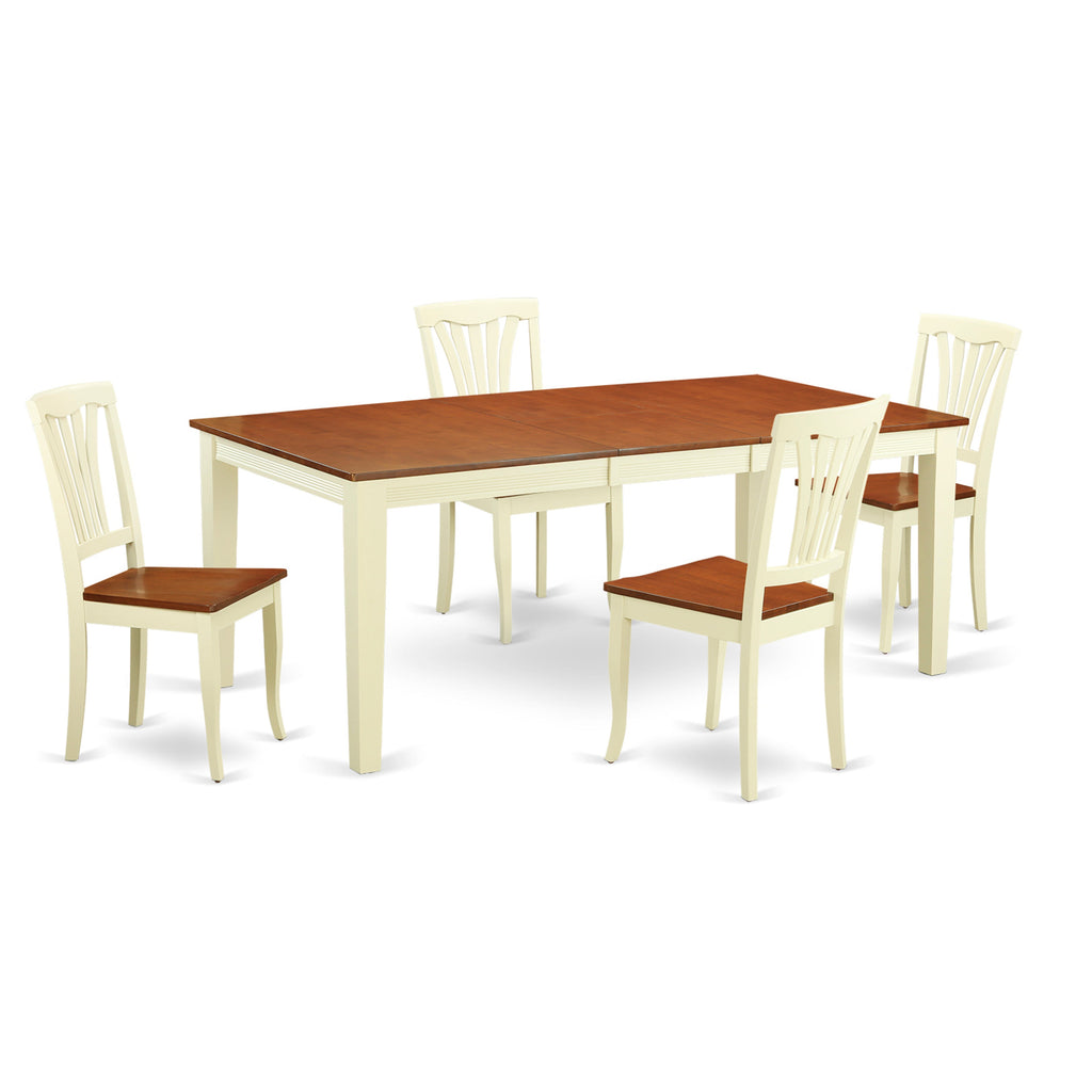 East West Furniture QUAV5-WHI-W 5 Piece Dining Room Table Set Includes a Rectangle Kitchen Table with Butterfly Leaf and 4 Dining Chairs
