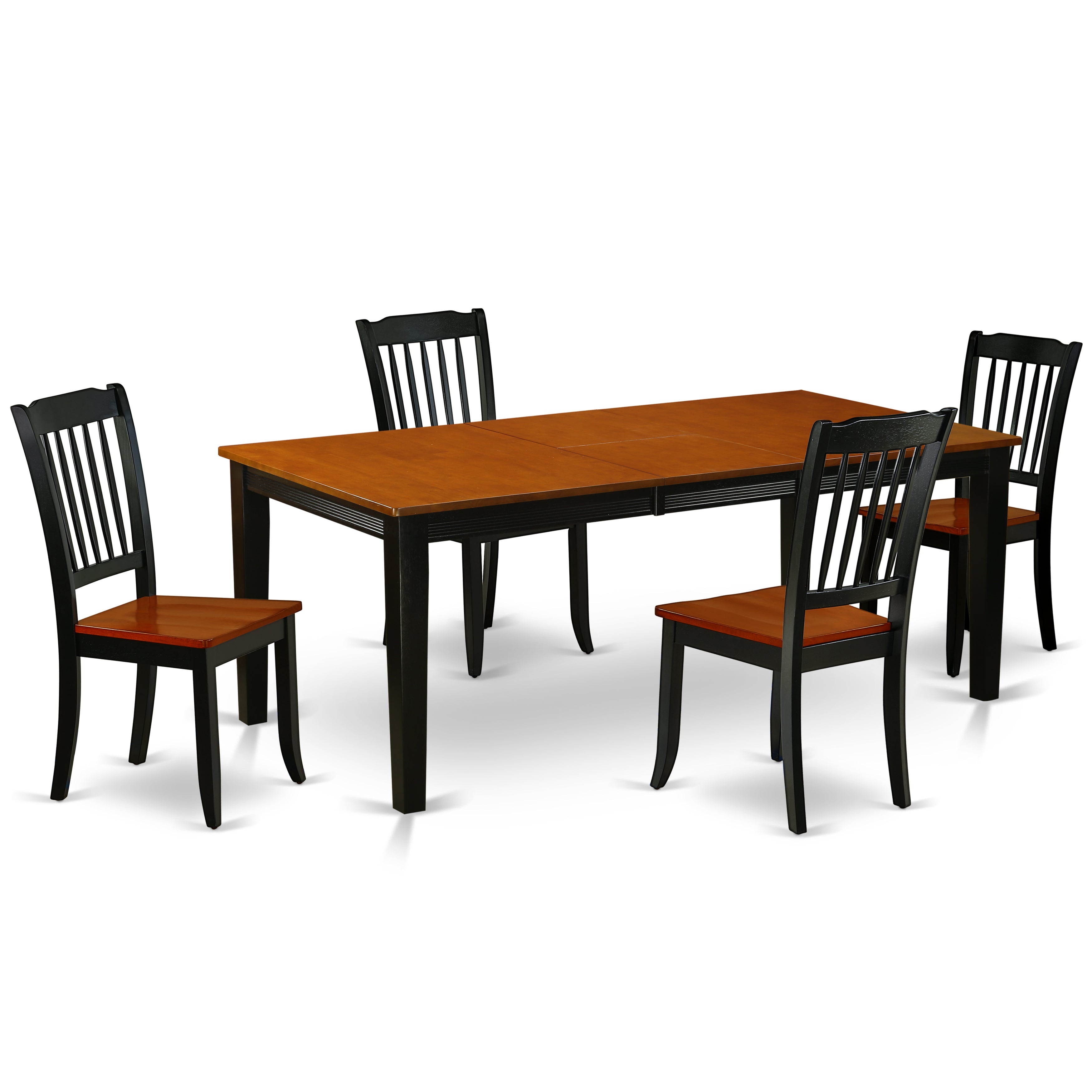 QUDA5-BCH-W 5PC Rectangular 60/78 inch Table with 18 In Leaf and 4 vertical slatted Chairs
