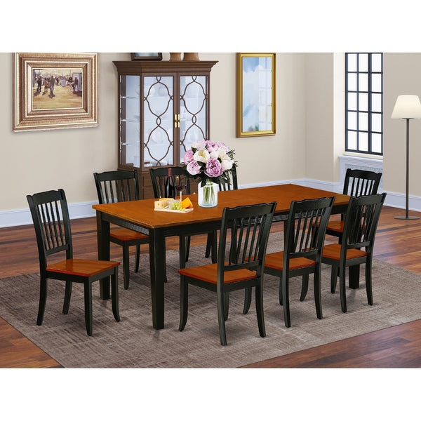 QUDA9-BCH-W 9PC Rectangular 60/78 inch Table with 18 In Leaf and 8 ver