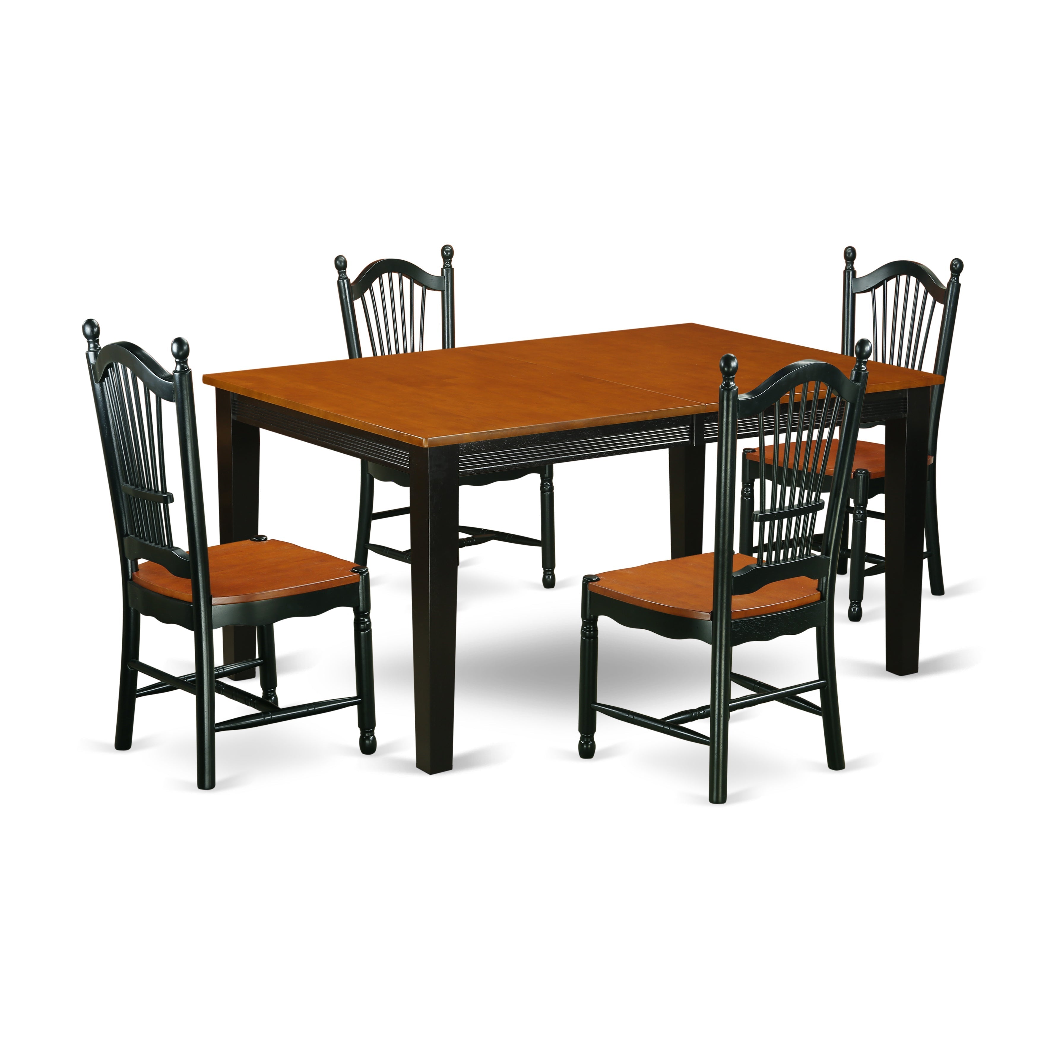 QUDO5-BCH-W 5 Pc Kitchen table set with a Dining Table and 4 Wood Seat Chairs in A Rich Black and Cherry Finish