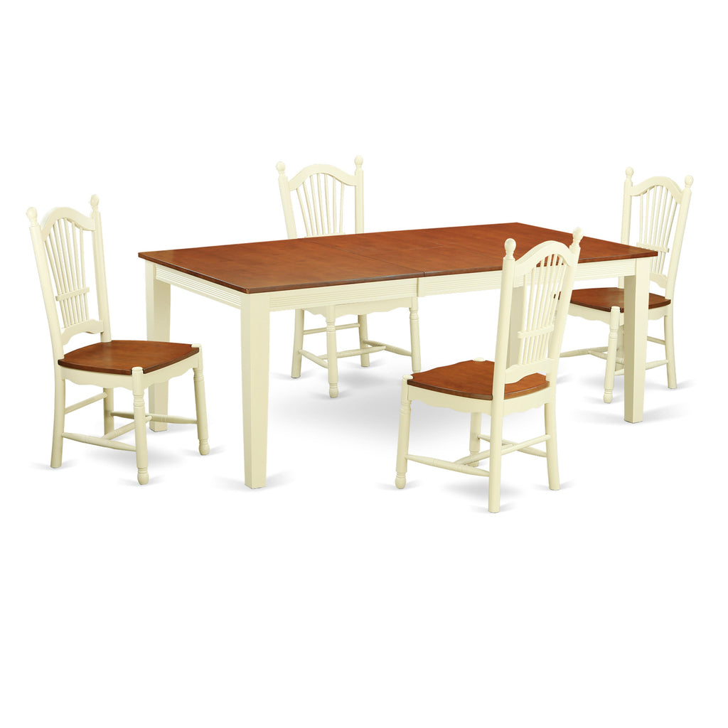 East West Furniture QUDO5-WHI-W 5 Piece Dinette Set for 4 Includes a Rectangle Dining Table with Butterfly Leaf and 4 Dining Room Chairs