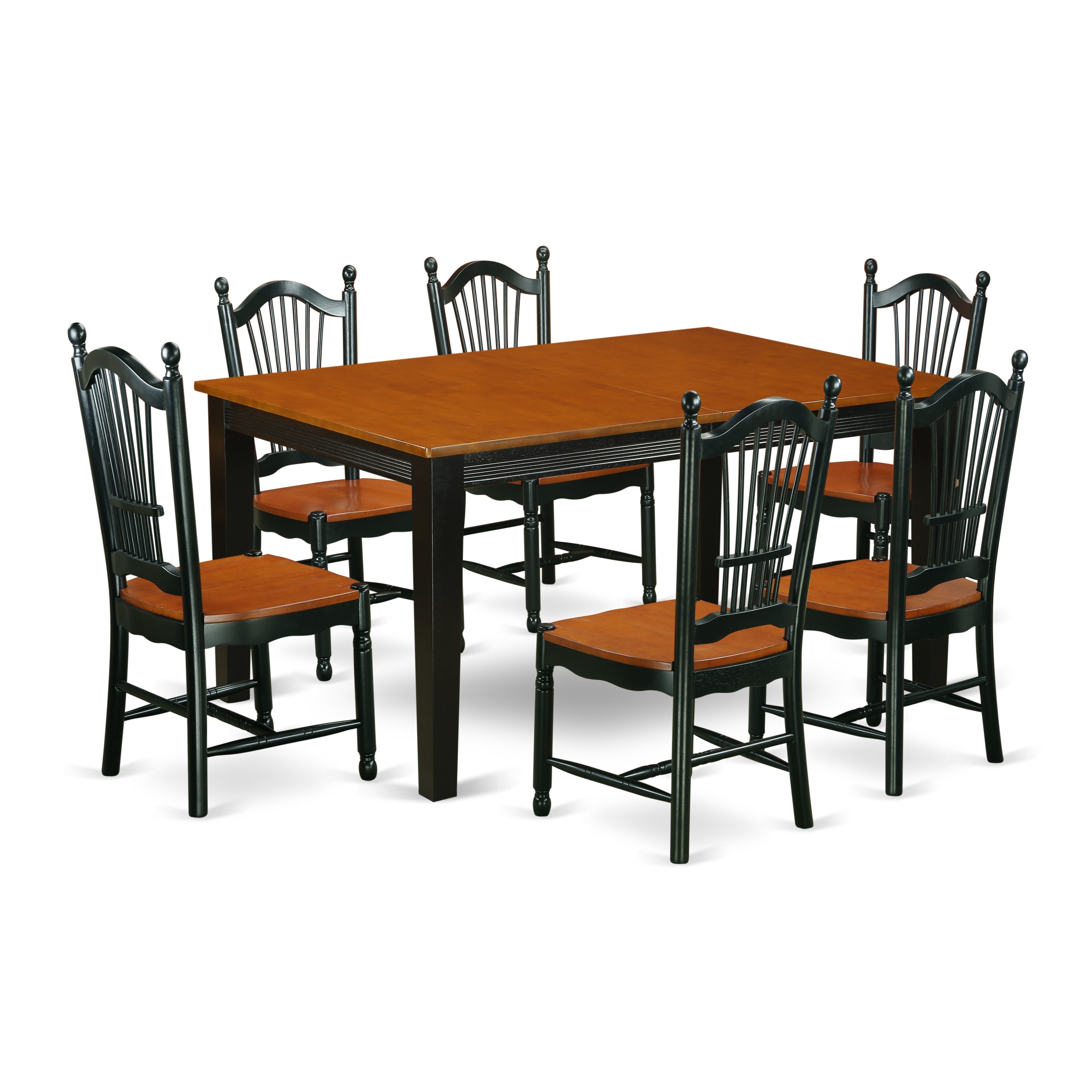 QUDO7-BCH-W 7 Pc set with a Kitchen Table and 6 Wood Seat Chairs in Black and Cherry