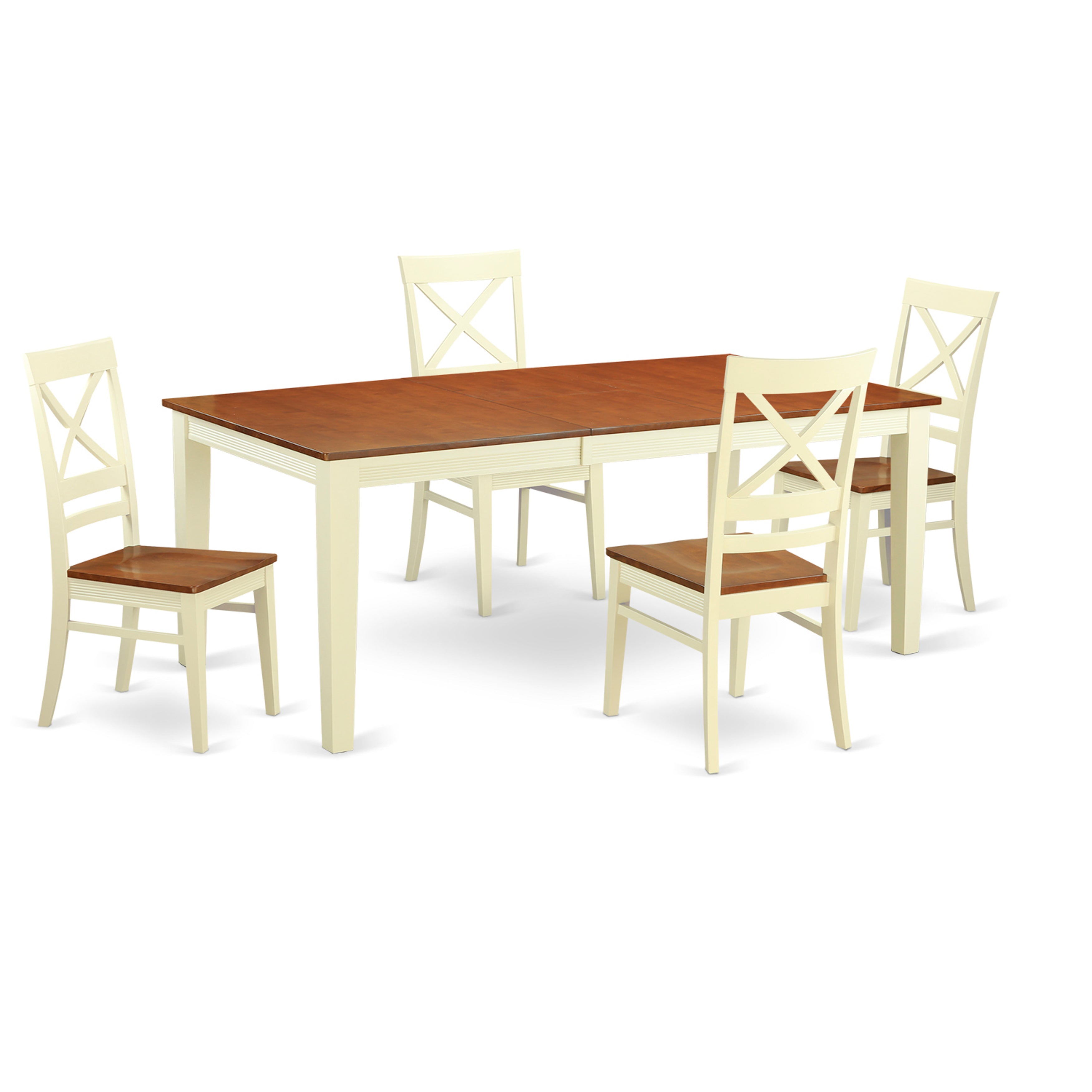 El juego de mesa de comedor de 5 piezas QUIN5-WHI-W de East West Furniture incluye una mesa de cocina rectangular con diseño de hojas de mariposa y 4 sillas de comedor.