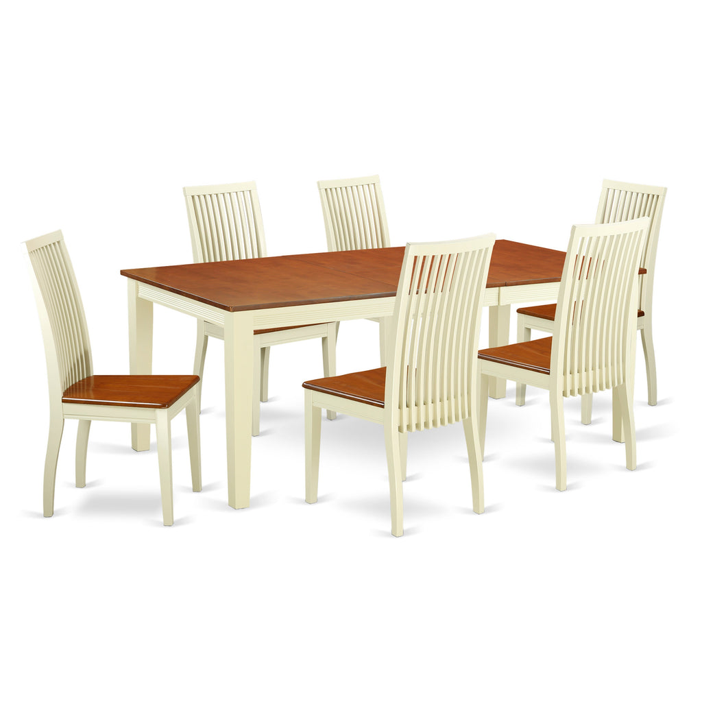 East West Furniture QUIP7-BMK-W 7 Piece Kitchen Table Set Consist of a Rectangle Dining Table with Butterfly Leaf and 6 Dining Room Chairs, 40x78 Inch, Buttermilk & Cherry