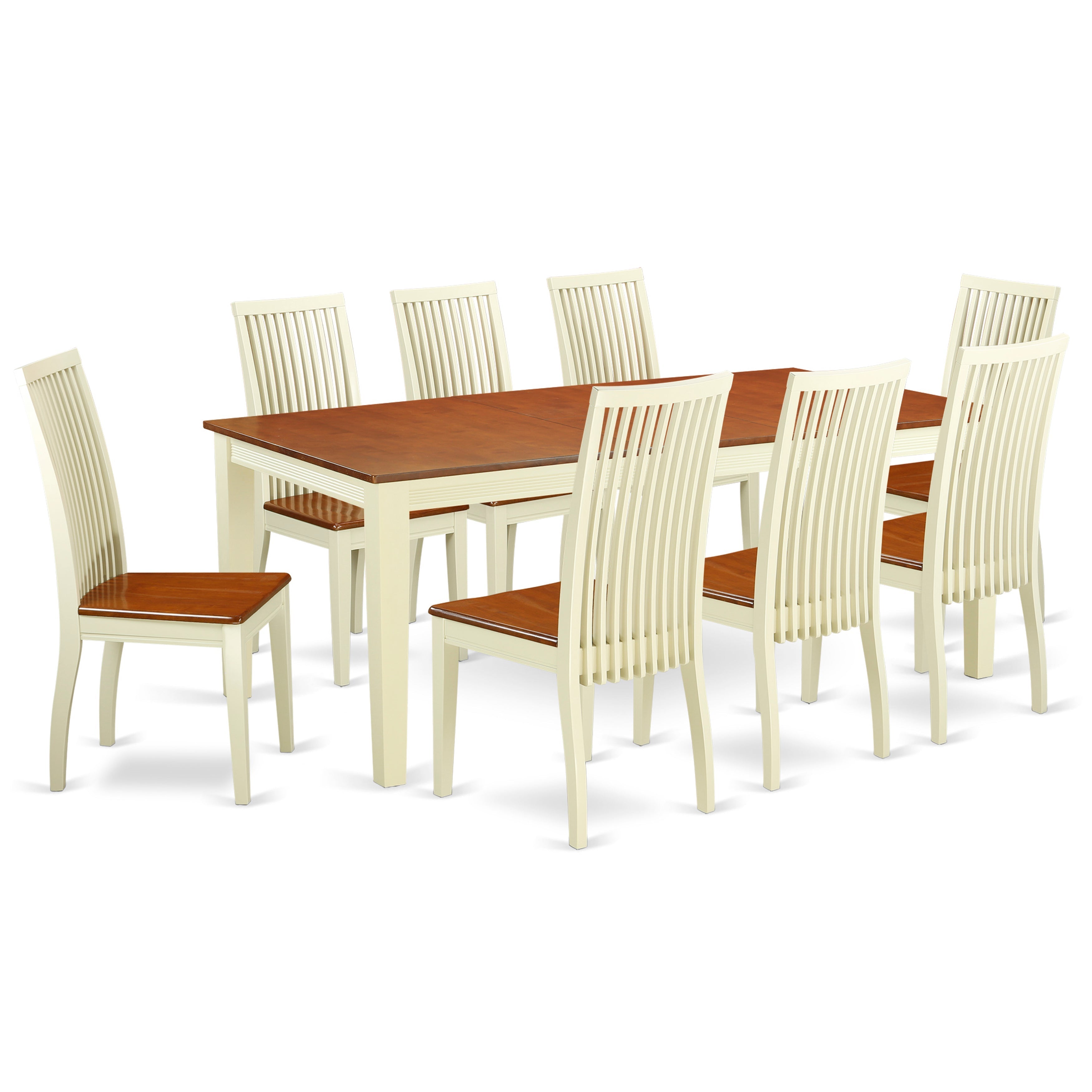 QUIP9-WHI-W 9 Pc set with a Dining Table and 8 Dinette Chairs in Buttermilk and Cherry