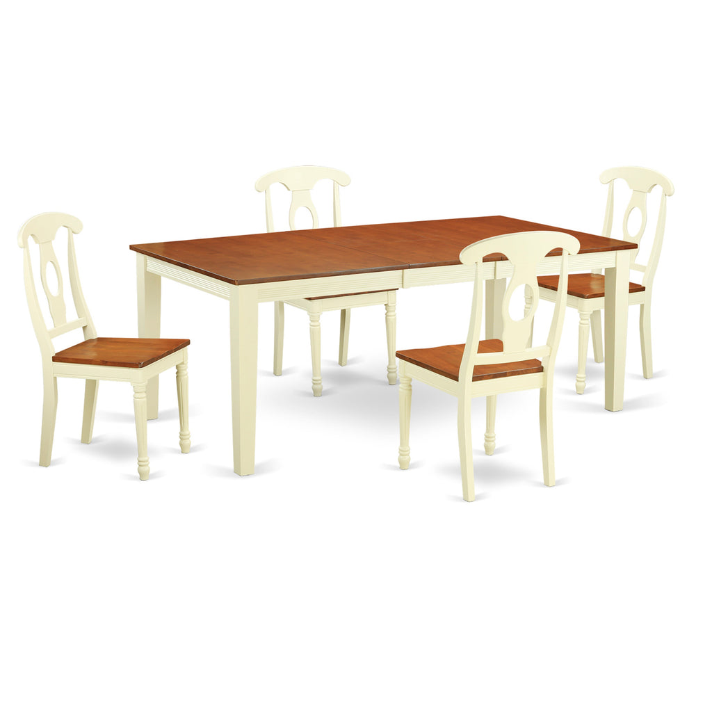 East West Furniture QUKE5-WHI-W 5 Piece Dining Room Furniture Set Includes a Rectangle Wooden Table with Butterfly Leaf and 4 Kitchen Dining Chairs