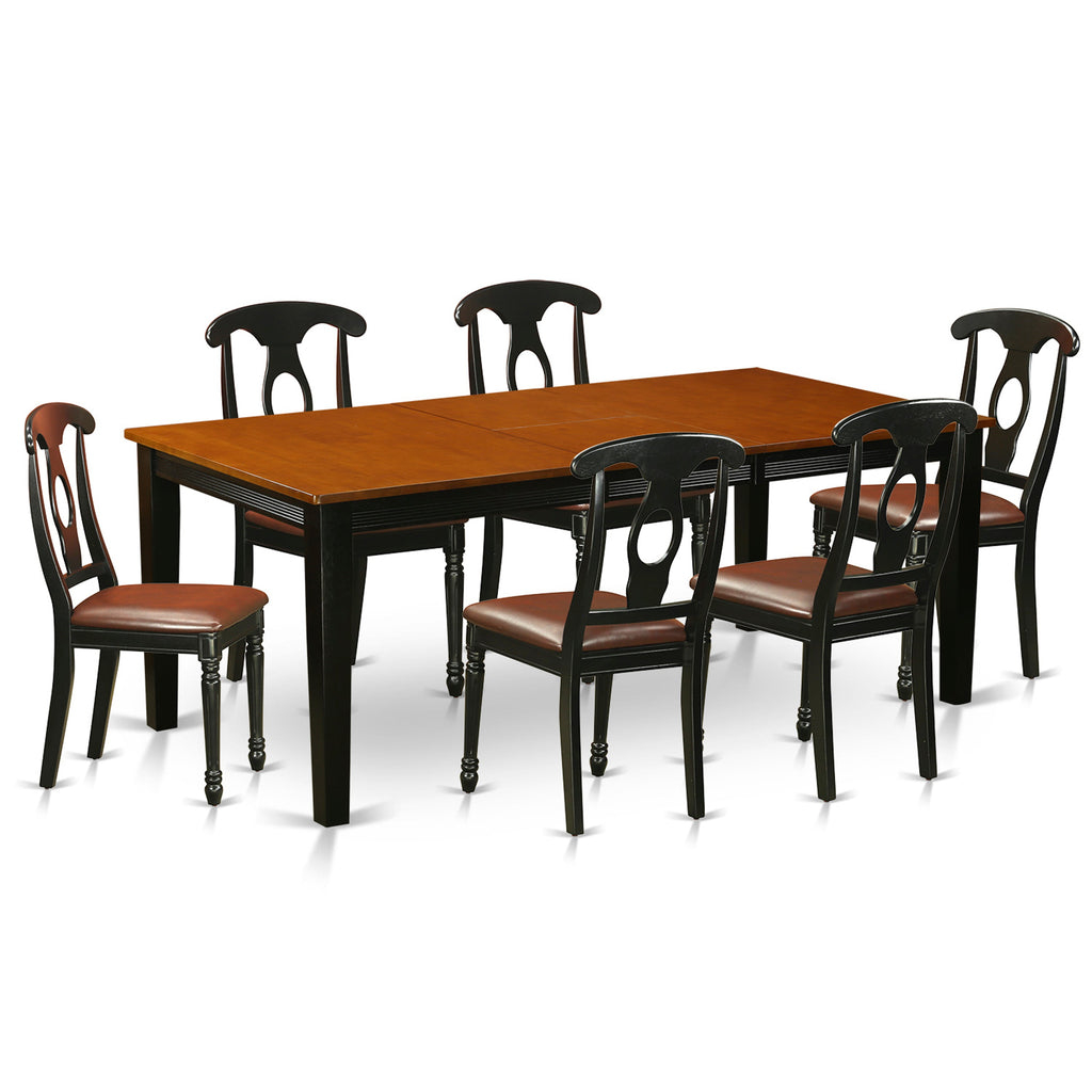 Juego de comedor de 7 piezas QUKE7-BCH-LC de East West Furniture: mesa de comedor rectangular con diseño de hojas de mariposa y 6 sillas de comedor tapizadas en piel sintética.