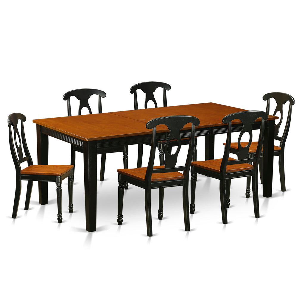 East West Furniture QUKE7-BCH-W 7 Piece Dining Table Set Consist of a Rectangle Dining Room Table with Butterfly Leaf and 6 Wood Seat Chairs