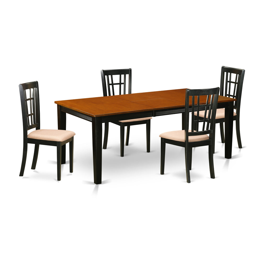 East West Furniture QUNI5-BCH-C 5 Piece Kitchen Table Set for 4 Includes a Rectangle Dining Table with Butterfly Leaf and 4 Linen Fabric Dining Room Chairs