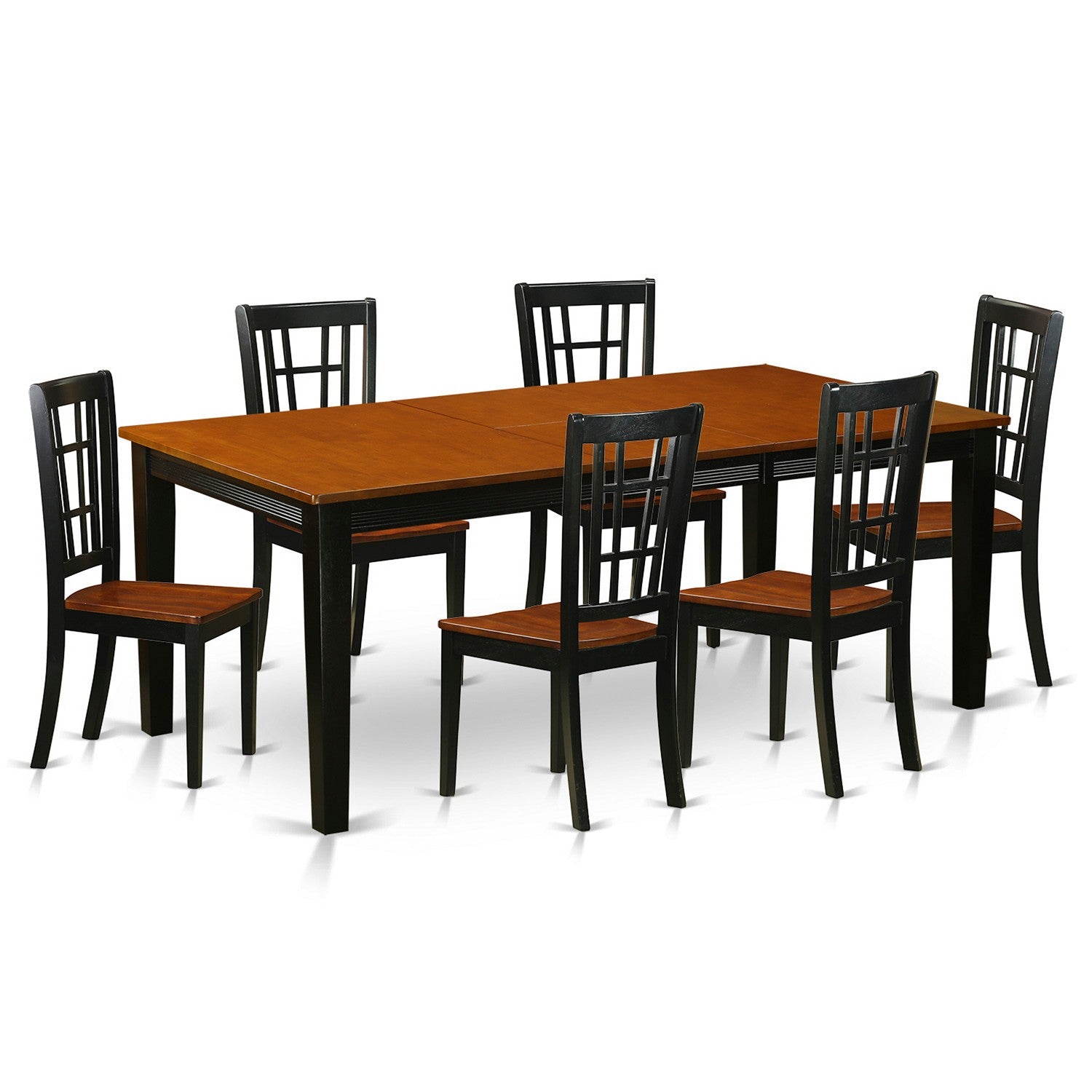 QUNI7-BCH-W 7 PC Dining set-Dining Table with 6 Wooden Dining Chairs