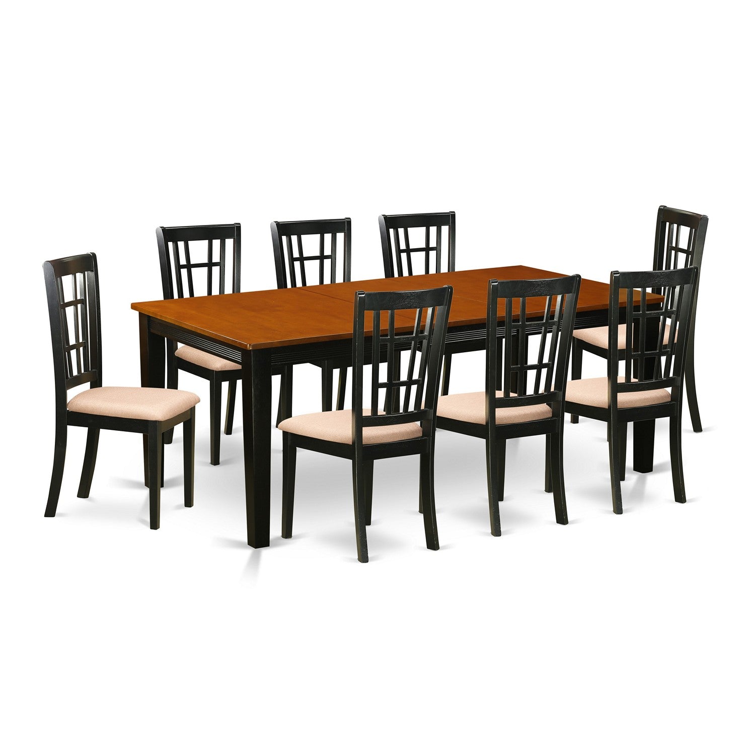 QUNI9-BCH-C 9 PC Dining set-Dining Table with 8 Wood Dining Chairs
