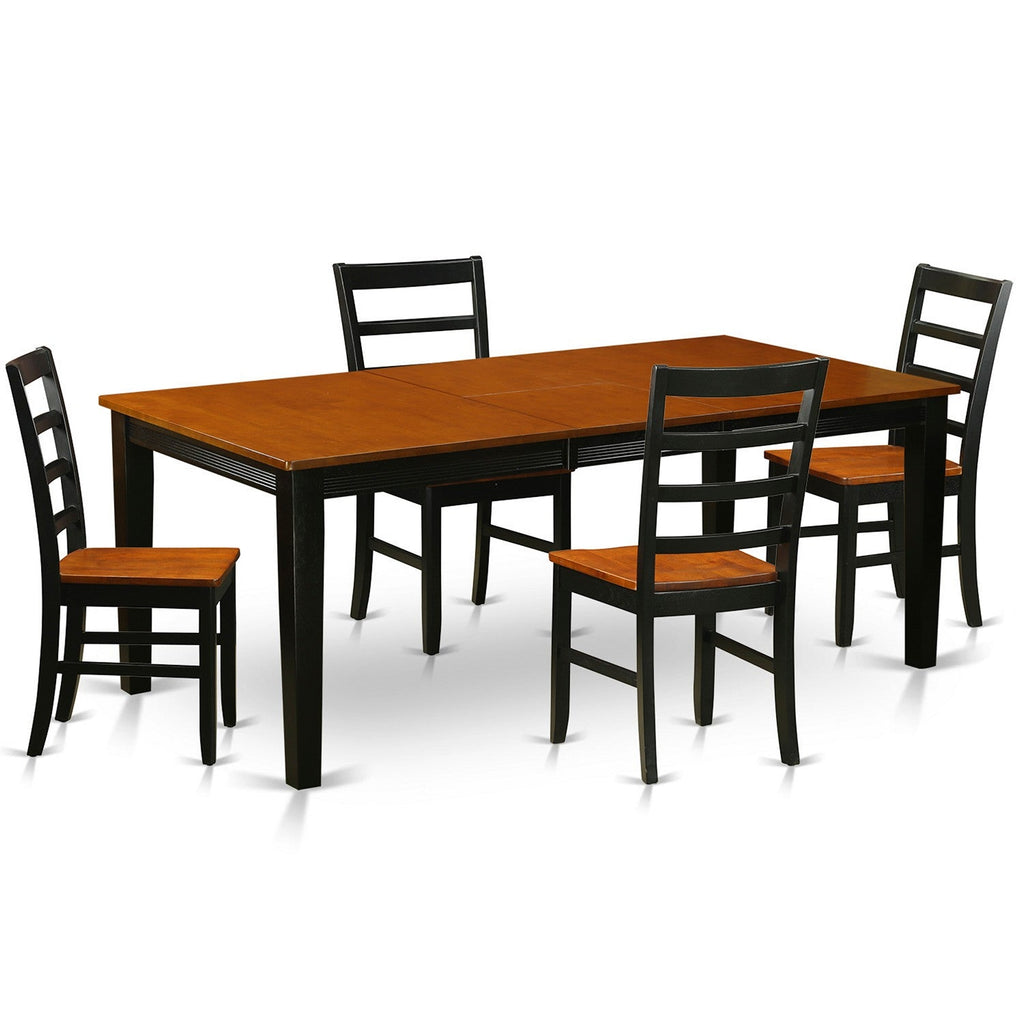 East West Furniture QUPF5-BCH-W 5 Piece Dining Table Set for 4 Includes a Rectangle Kitchen Table with Butterfly Leaf and 4 Kitchen Dining Chairs