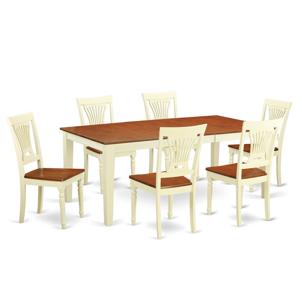 East West Furniture QUPL7-WHI-W 7 Piece Kitchen Table & Chairs Set Consist of a Rectangle Dining Room Table with Butterfly Leaf and 6 Solid Wood Seat Chairs, 40x78 Inch, Buttermilk & Cherry