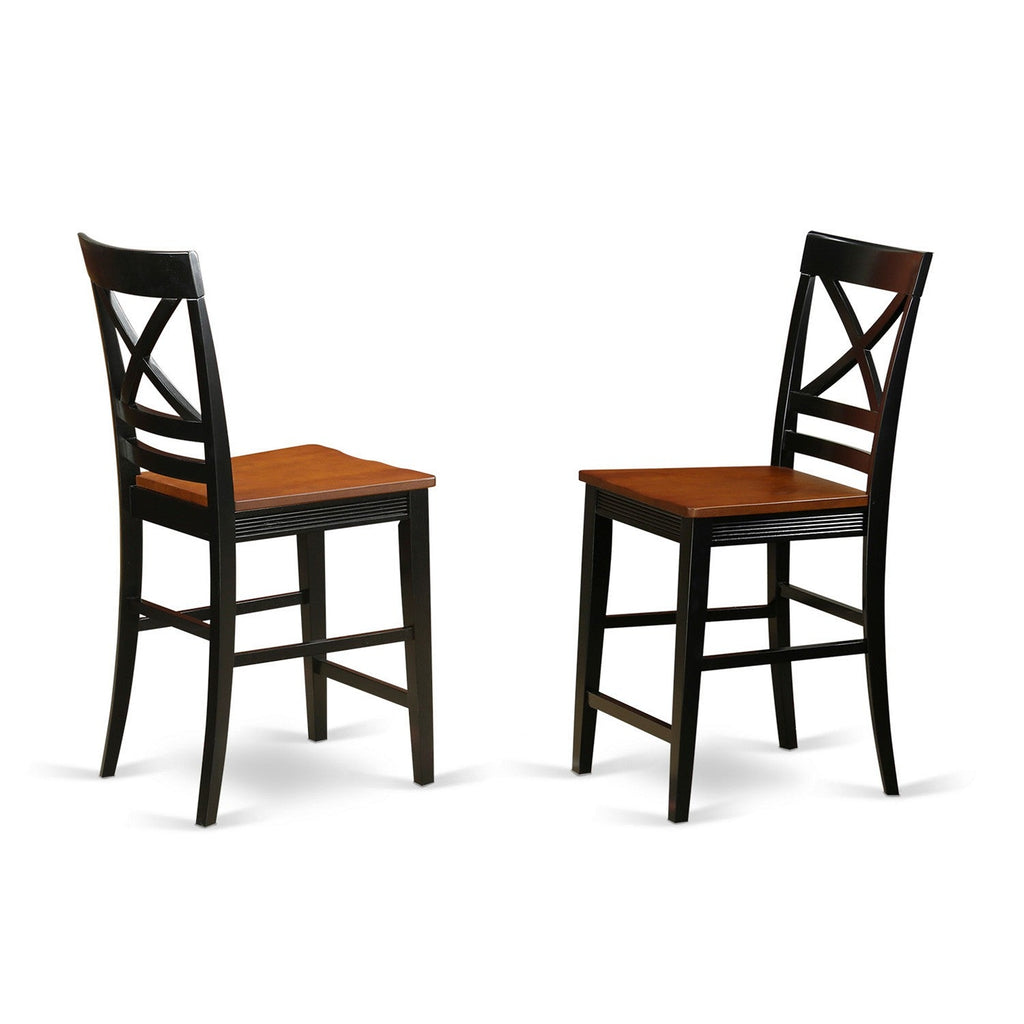 East West Furniture YAQU3-BLK-W 3 Piece Counter Height Pub Set for Small Spaces Contains a Rectangle Kitchen Table and 2 Dining Room Chairs, 30x48 Inch, Black & Cherry