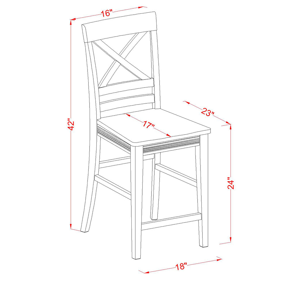 East West Furniture JAQU3-MAH-W 3 Piece Counter Height Pub Set for Small Spaces Contains a Round Dining Room Table with Pedestal and 2 Kitchen Chairs, 36x36 Inch, Mahogany