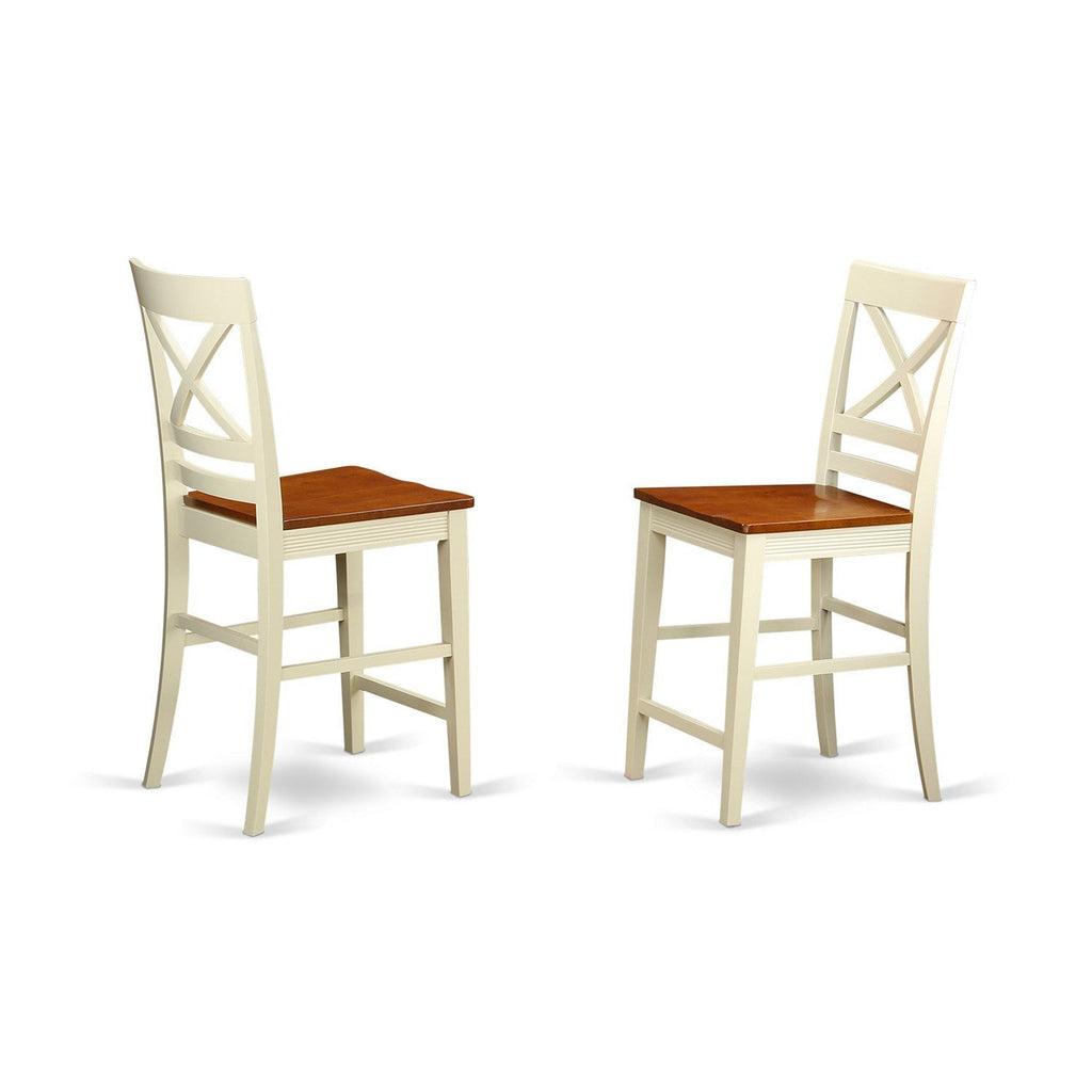 East West Furniture QUS-WHI-W Quincy Counter-Height Barstool - Pub Height Dining Chairs, Set of 2, Buttermilk & Cherry