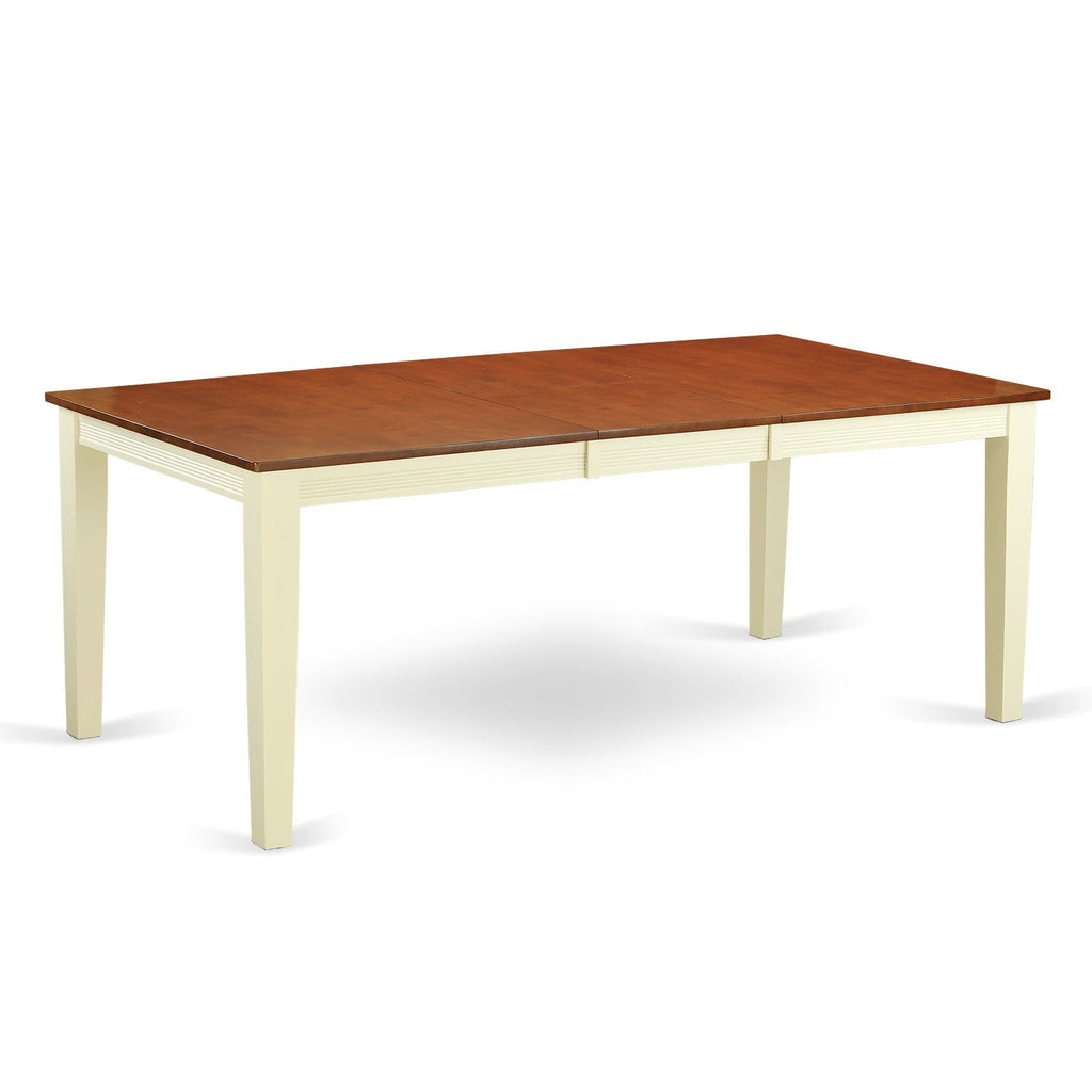 Juego de mesa de comedor de 7 piezas East West Furniture QUAN7-WHI-W compuesto por una mesa de comedor rectangular con hojas de mariposa y 6 sillas de comedor.