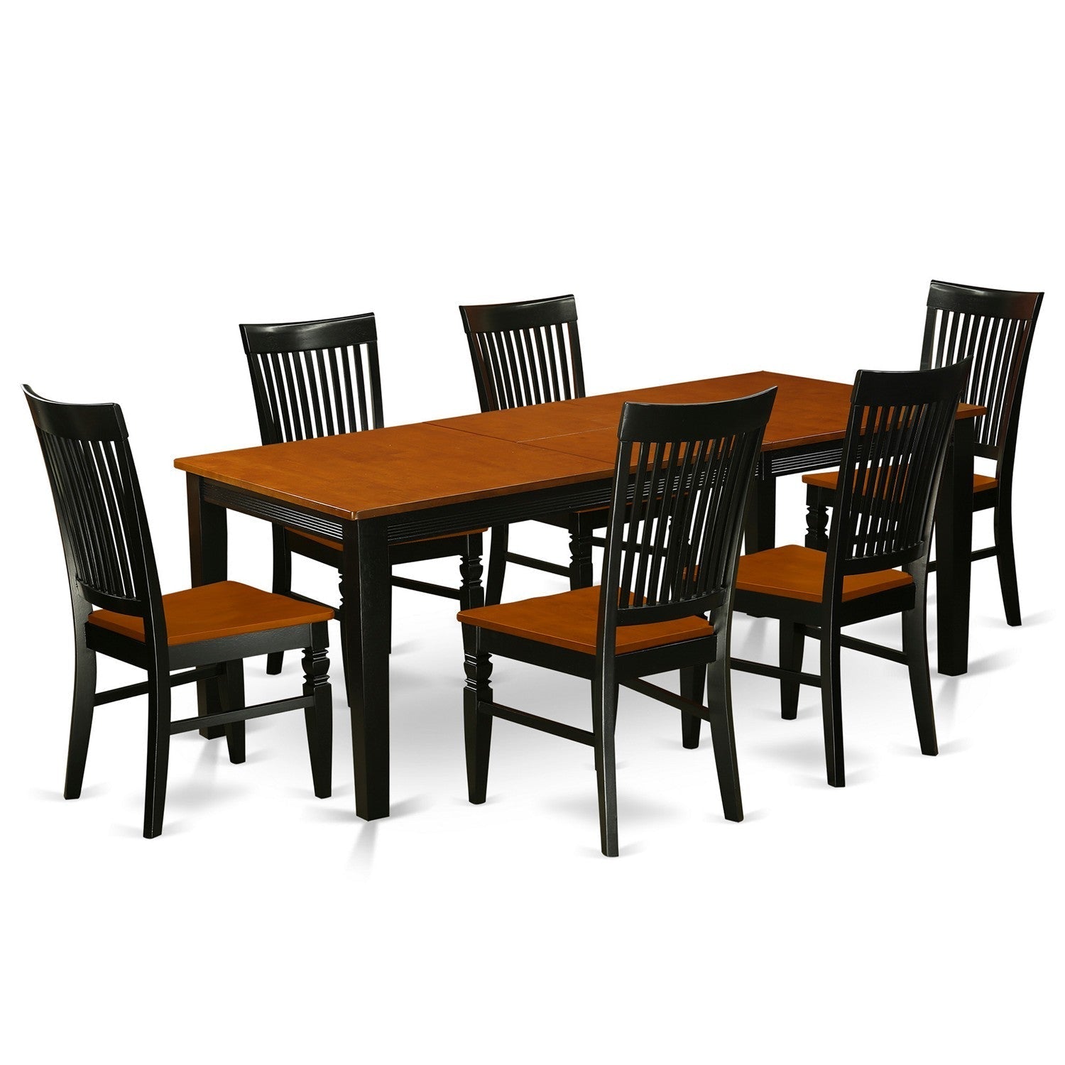 QUWE7-BCH-W 7 Pc set with a Kitchen Table and 6 Wood Dinette Chairs in Black and Cherry