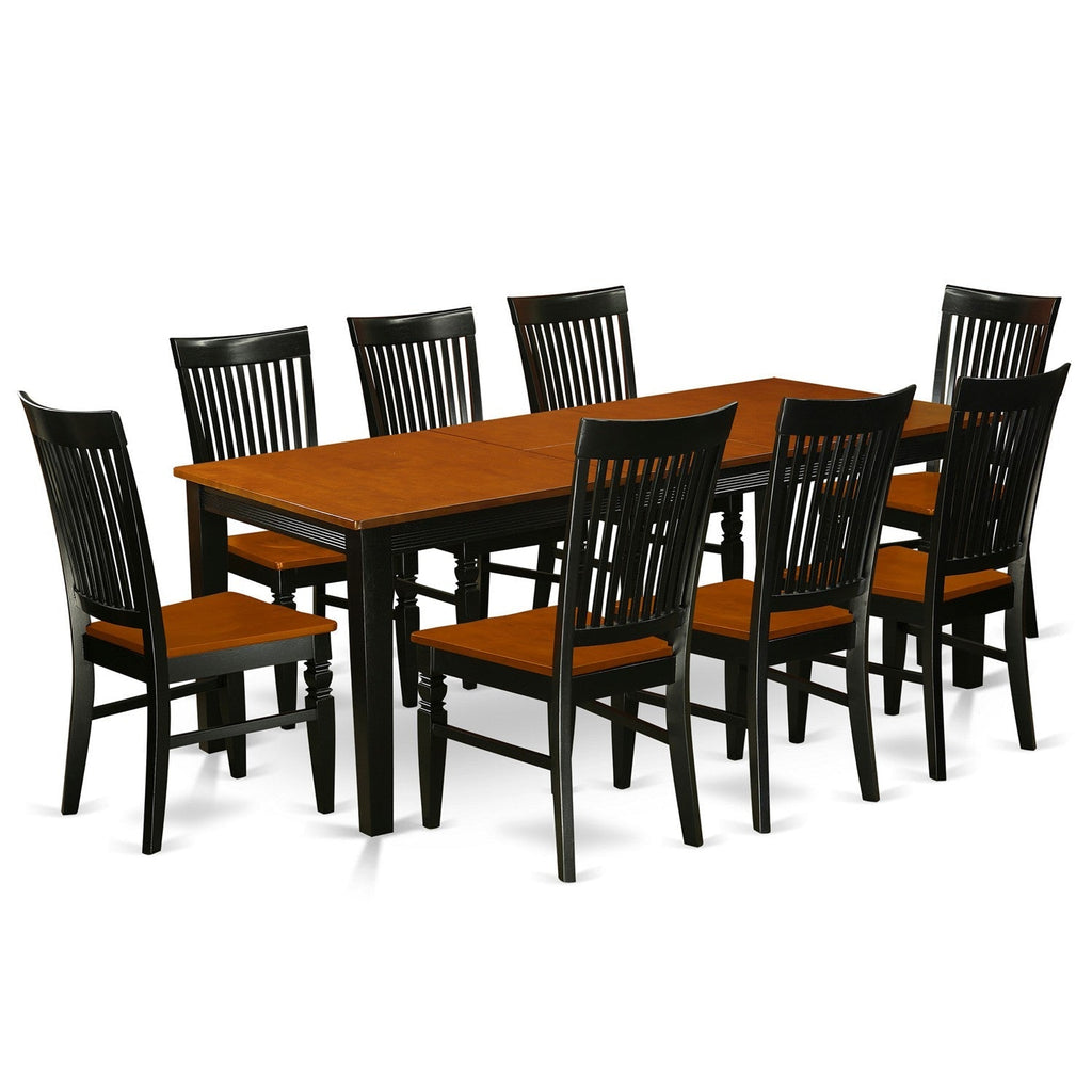 East West Furniture QUWE9-BCH-W 9 Piece Dining Room Table Set Includes a Rectangle Wooden Table with Butterfly Leaf and 8 Kitchen Dining Chairs