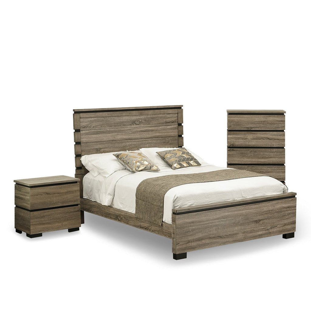 East West Furniture Savona 3 Piece Queen Size Bedroom Set in Antique Gray Finish with Queen Bed