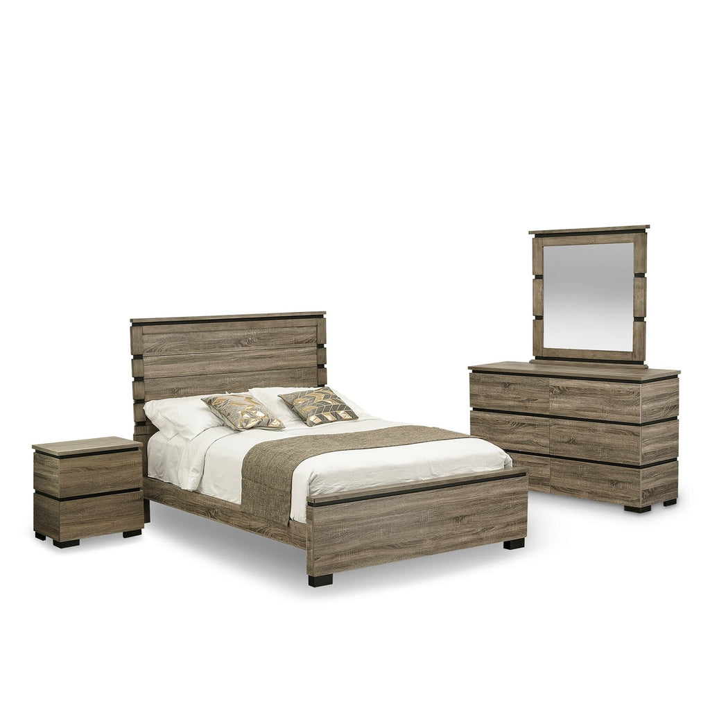 East West Furniture Savona 4 Piece Queen Size Bedroom Set in Antique Gray Finish with Queen Bed