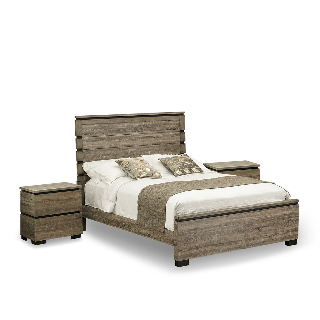 East West Furniture Savona 3 Piece Queen Size Bedroom Set in Antique Gray Finish with Queen Bed
