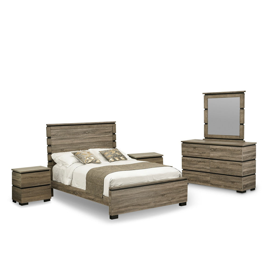 Juego de dormitorio Savona de 5 piezas tamaño Queen de East West Furniture en acabado gris antiguo con cama Queen