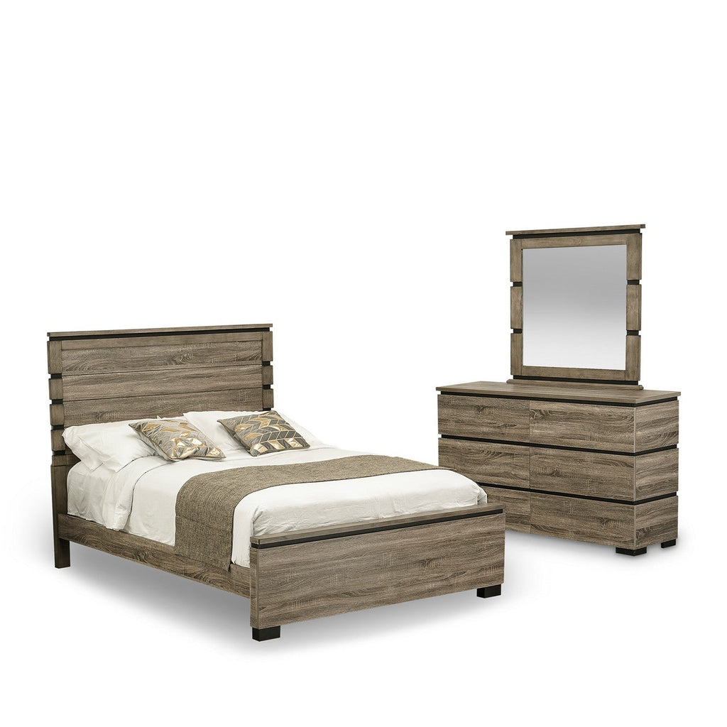 East West Furniture Savona 3 Piece Queen Size Bedroom Set in Antique Gray Finish with Queen Bed