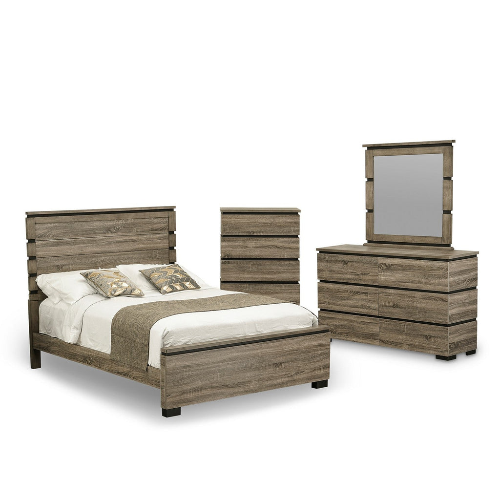 East West Furniture Savona 4 Piece Queen Size Bedroom Set in Antique Gray Finish with Queen Bed