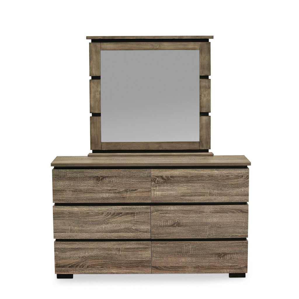 East West Furniture Savona Dresser and Mirror in Antique Gray Finish