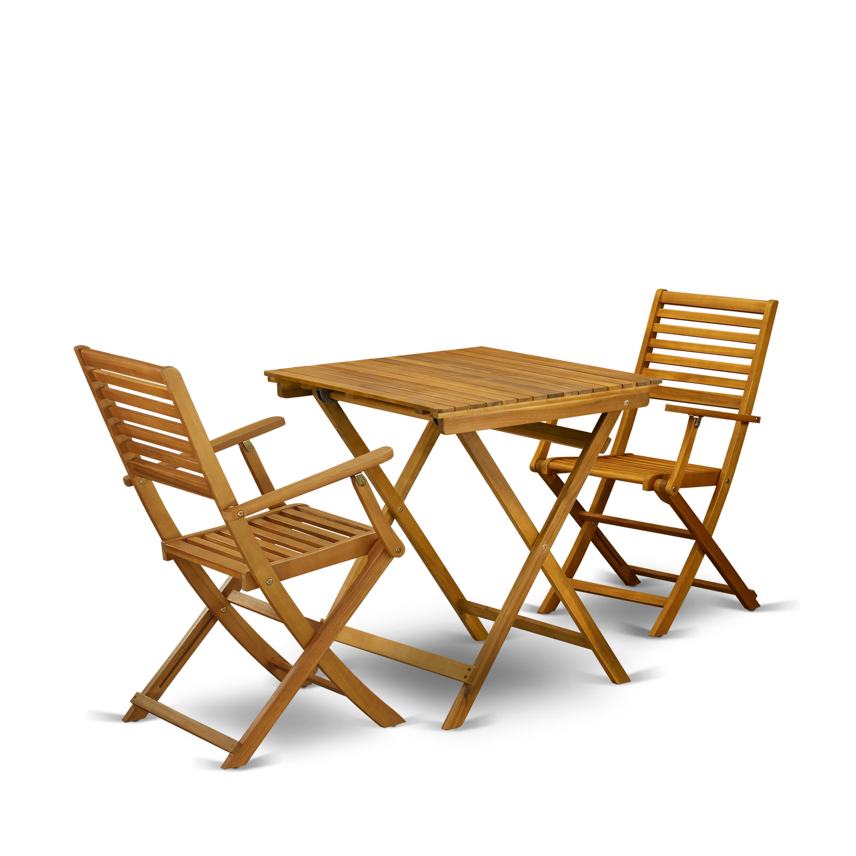 East West Furniture SEBS3CANA 3-Piece Outdoor Dining Table Set Includes a Foldable Dining Table and 2 Outdoor Arm Chairs Perfect for Garden, Terrace, Bistro, and Porch - Natural Oil Finish