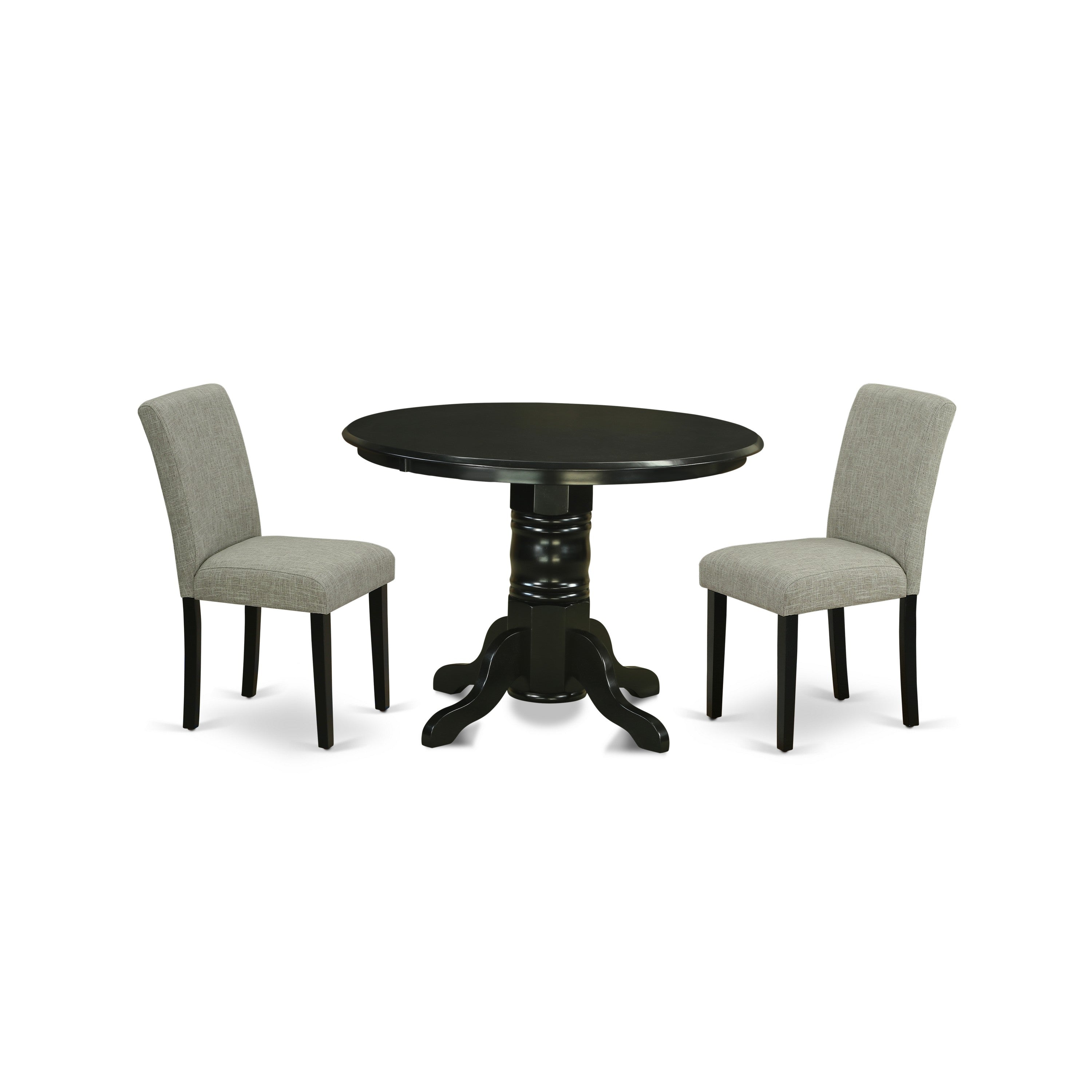 SHAB3-BLK-06 3Pc Round 42" Dining Room Table And Two Parson Chair With Black Leg And Linen Fabric Shitake