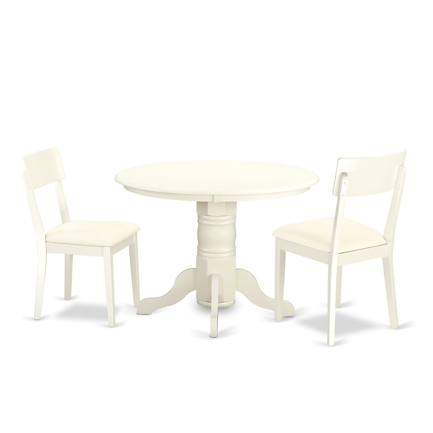 SHAD3-WHI-LC 3 Piece Shelton Set With One Round Dinette Table And Two Dinette Chairs With Faux Leather Seat In A Beautiful Linen White Finish.