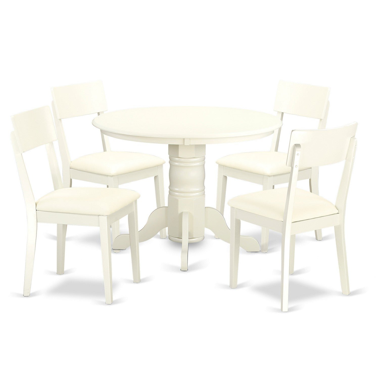 SHAD5-WHI-LC 5 Piece Shelton Set With One Round Dinette Table And Four Dinette Chairs With Faux Leather Seat In A Beautiful Linen White Finish.