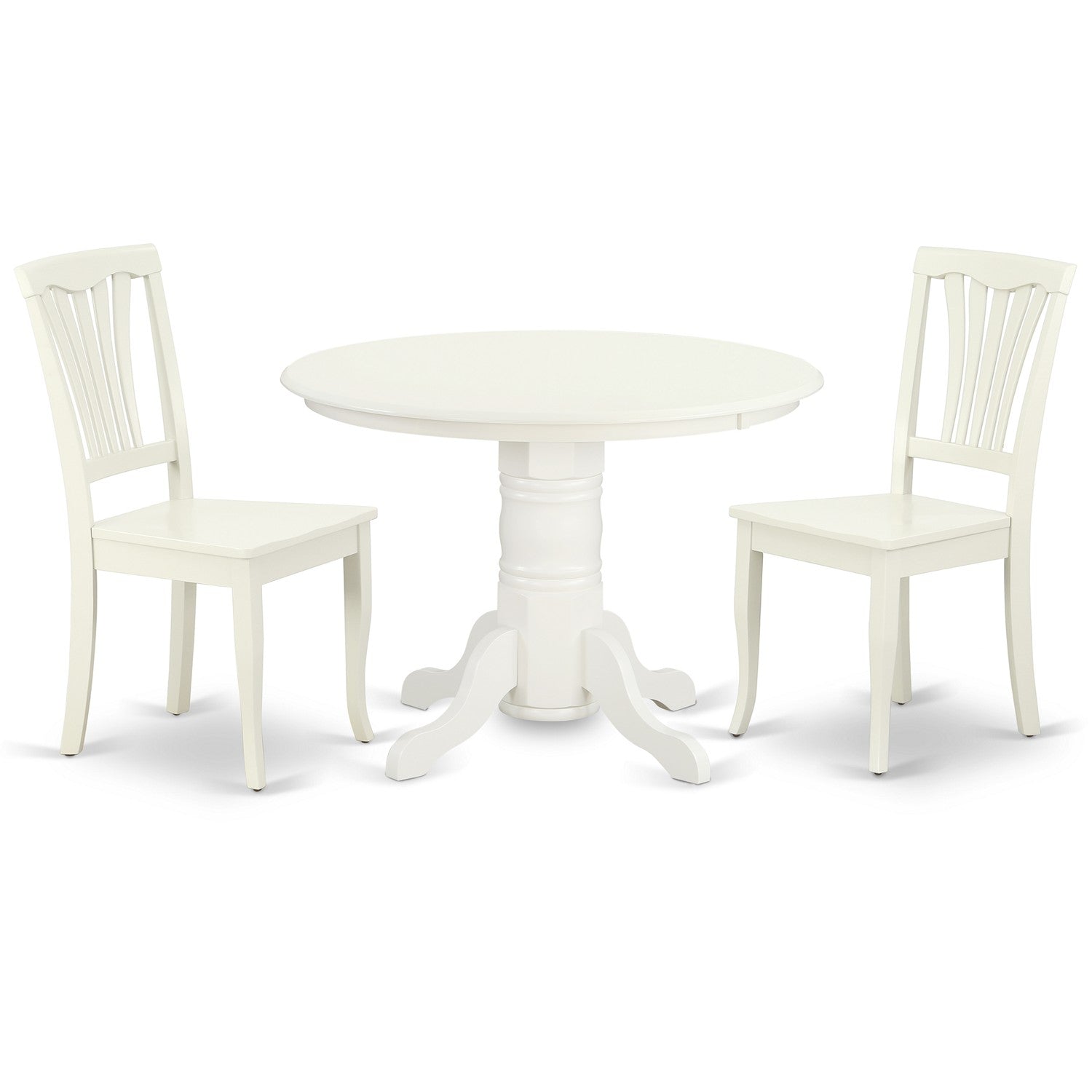 SHAV3-LWH-W 3PC Round 42 inch Table and 2 vertical slatted Chairs