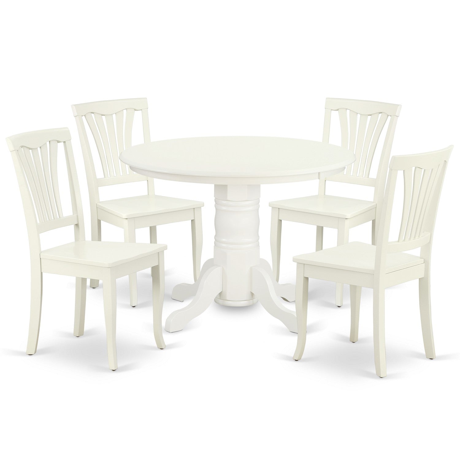 SHAV5-LWH-W 5PC Round 42 inch Table and 4 vertical slatted Chairs