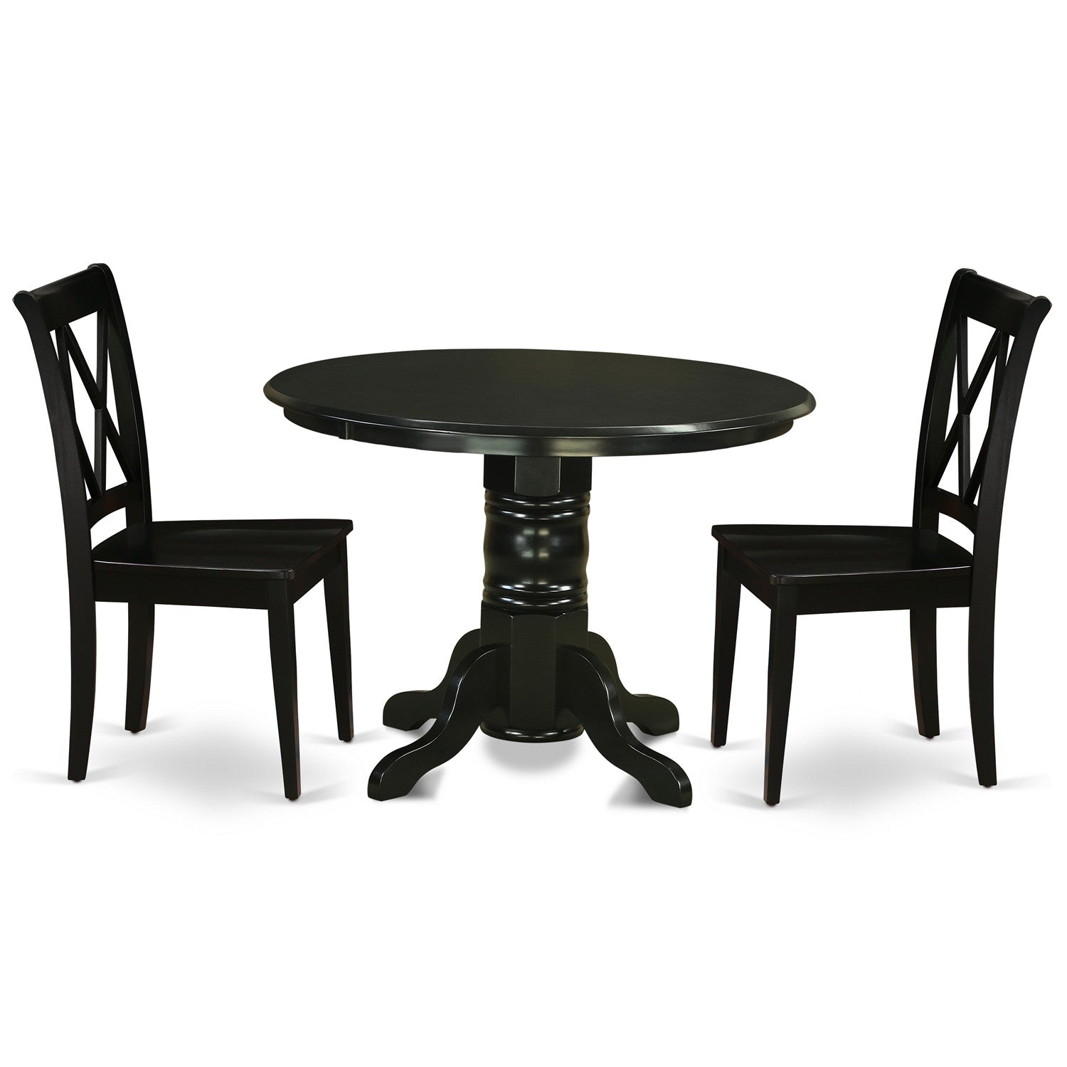 Juego de mesa de comedor de 3 piezas East West Furniture SHCL3-BLK-W para espacios pequeños. Contiene una mesa de cocina redonda con pedestal y 2 sillas de comedor.