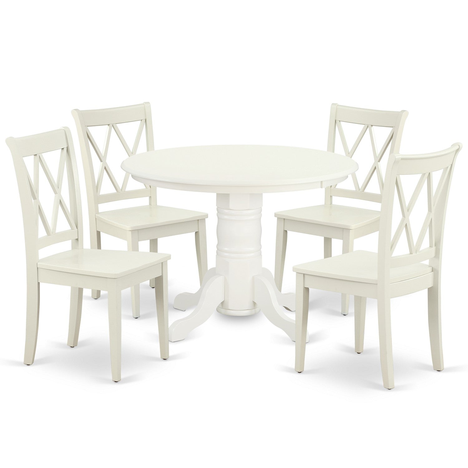 SHCL5-LWH-W 5PC Round 42 inch Table and 4 Double X back Chairs