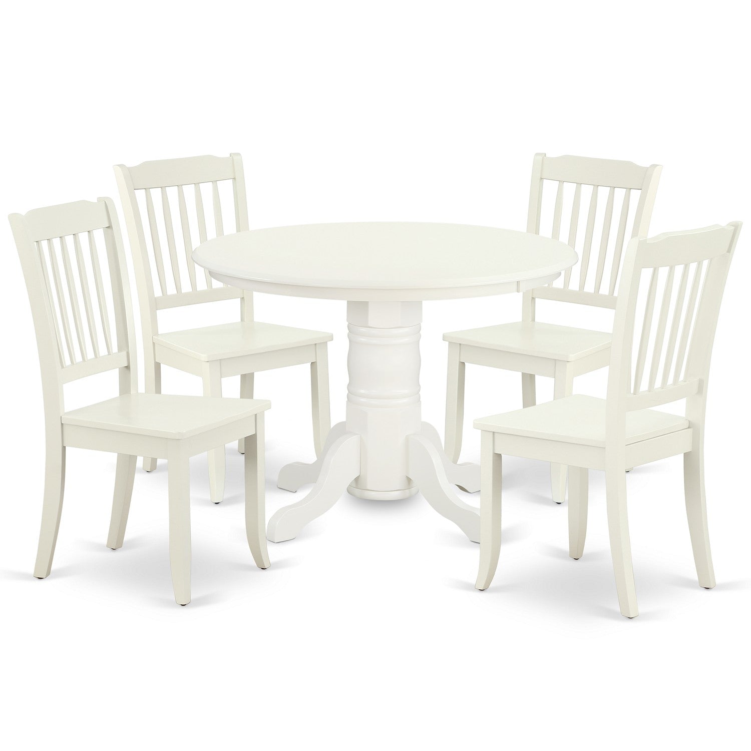 SHDA5-LWH-W 5PC Round 42 inch Table and 4 vertical slatted Chairs
