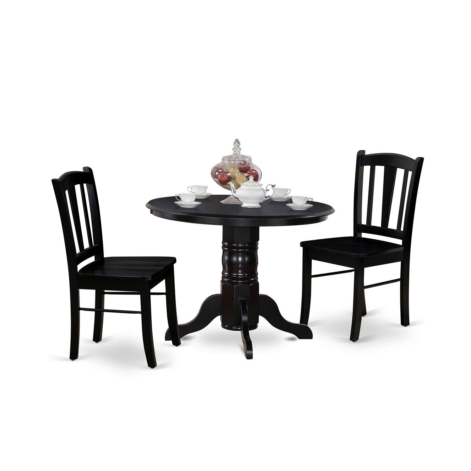 EAST WEST FURNITURE - SHDL3-BLK-W - 3-Pc Modern Dinette Room Set - 2 Wooden Dining Chairs and 1 Dining Table - Black Finish
