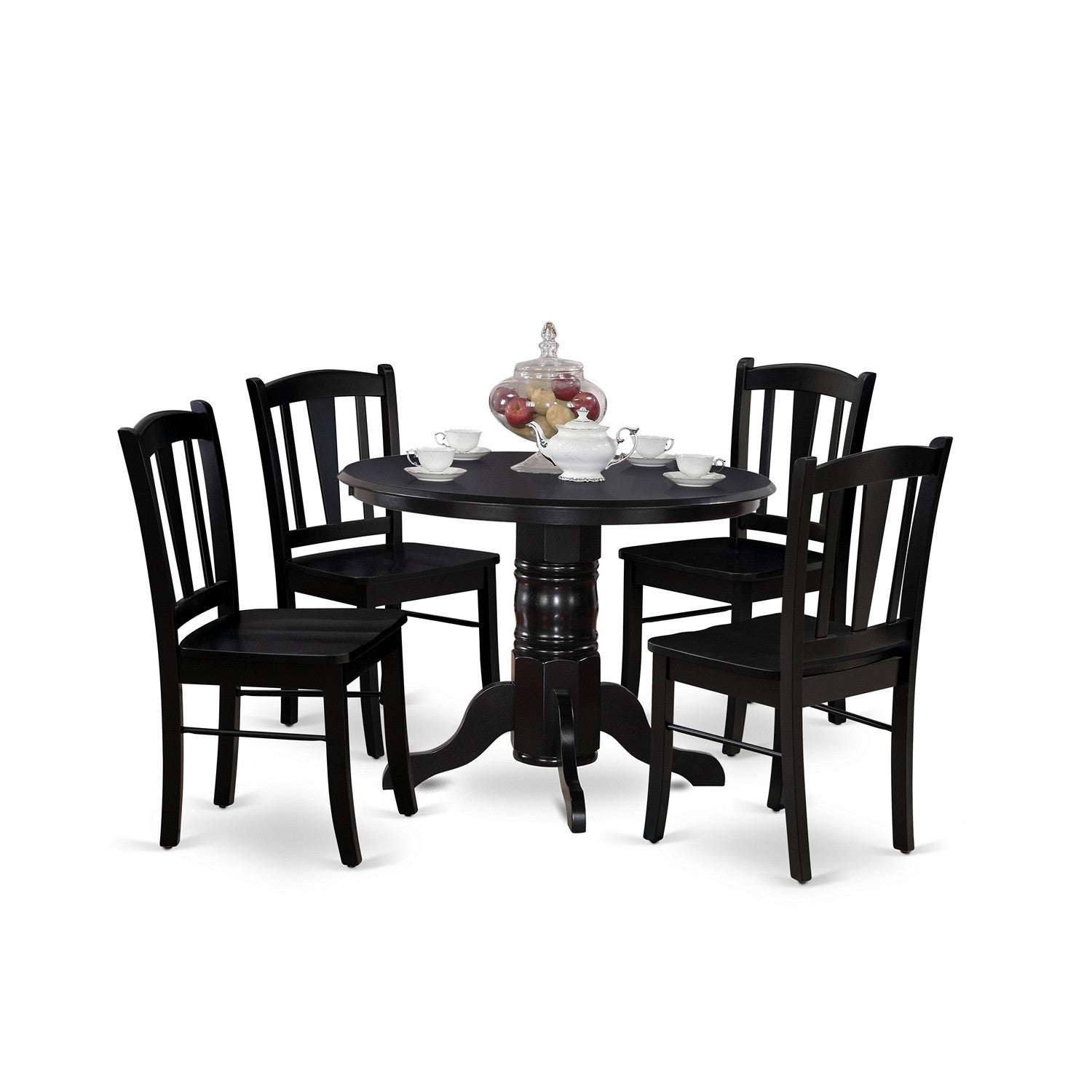EAST WEST FURNITURE - SHDL5-BLK-W - 5-Pc Kitchen Dining Room Set - 4 dining room chairs and 1 Wood Dining Table - Black Finish