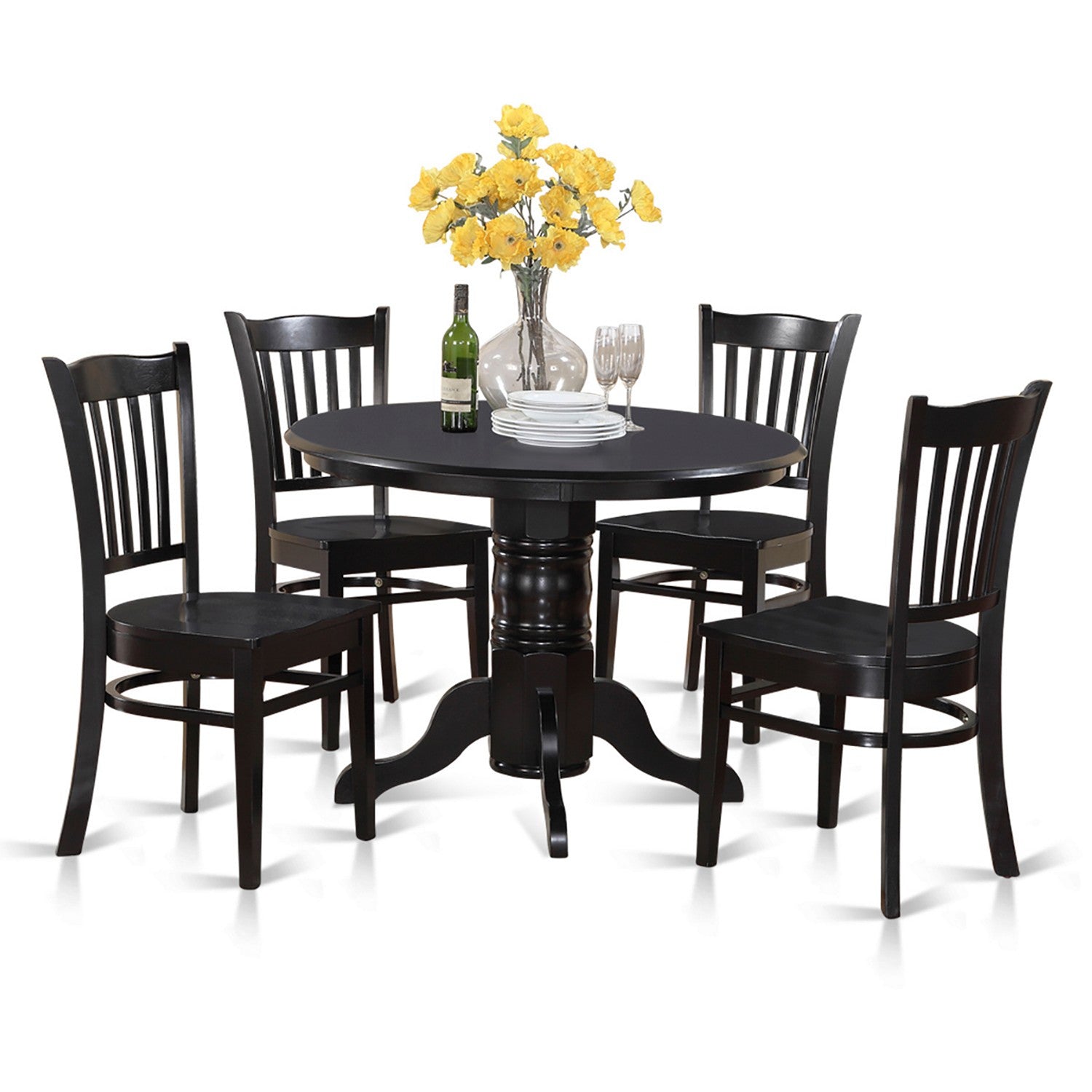 SHGR5-BLK-W 5 Pc small Kitchen Table set-Round Table and 4 Dining Chairs